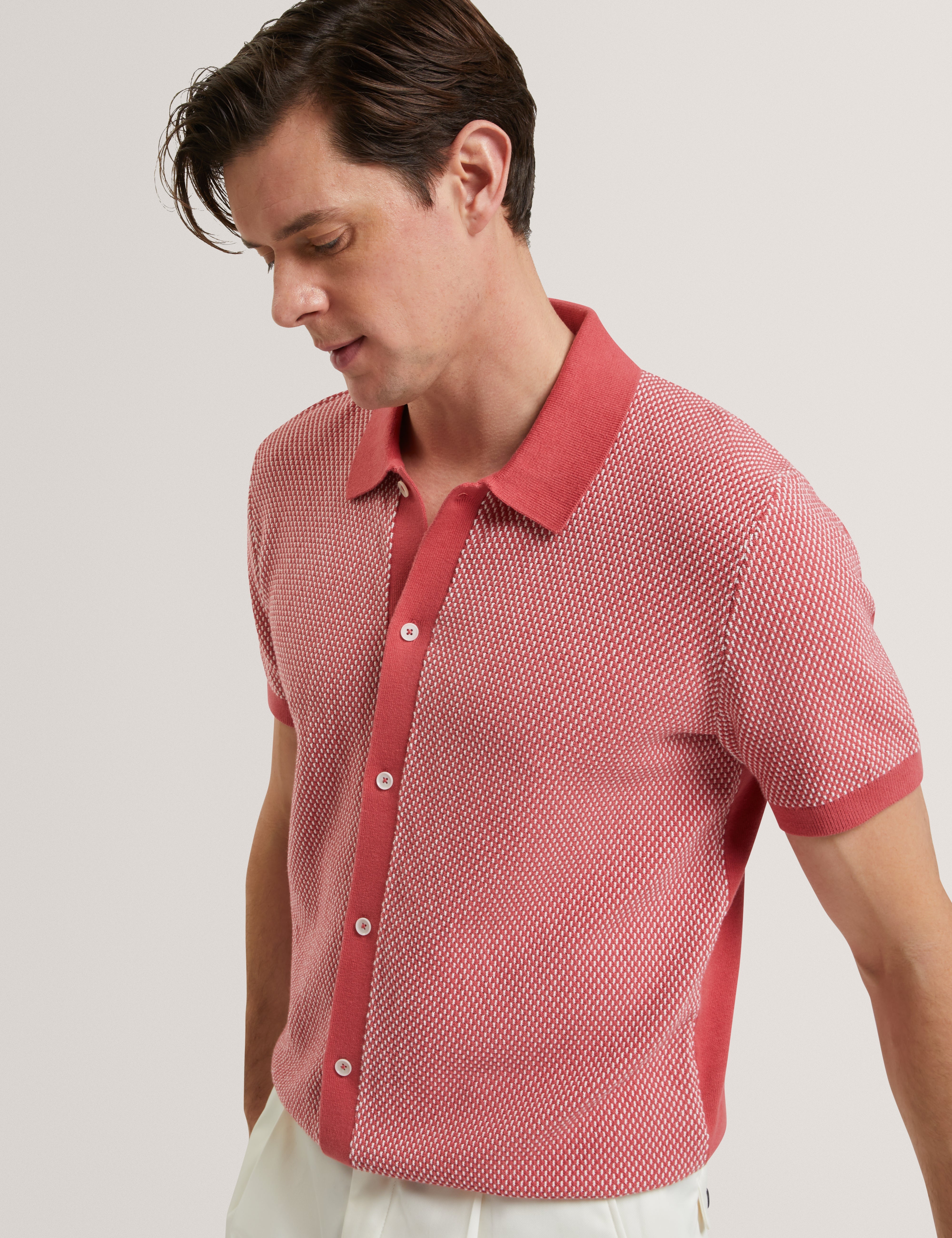 Noliva Short Sleeve Small Stitch Button Through Polo Red