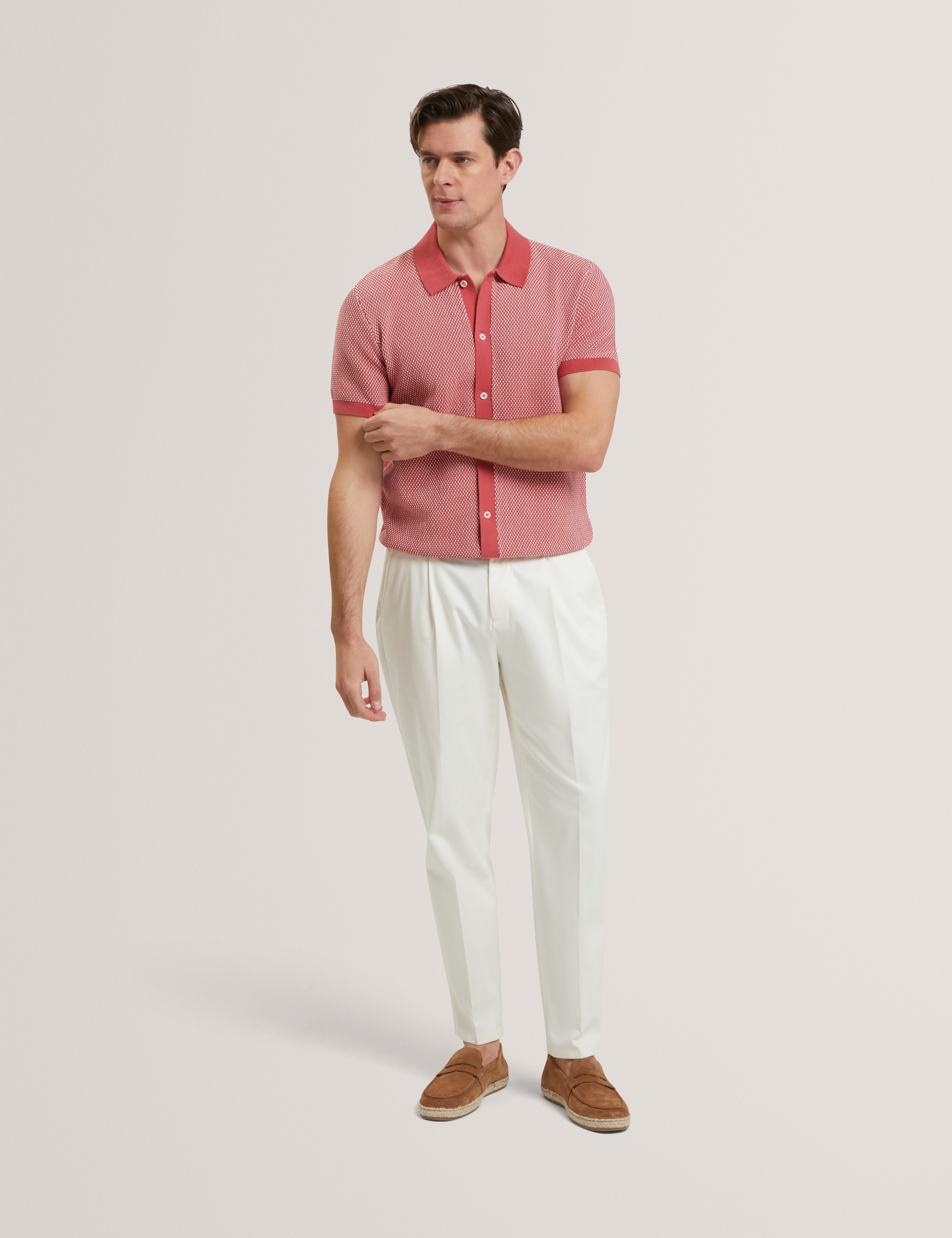 Noliva Short Sleeve Small Stitch Button Through Polo Red