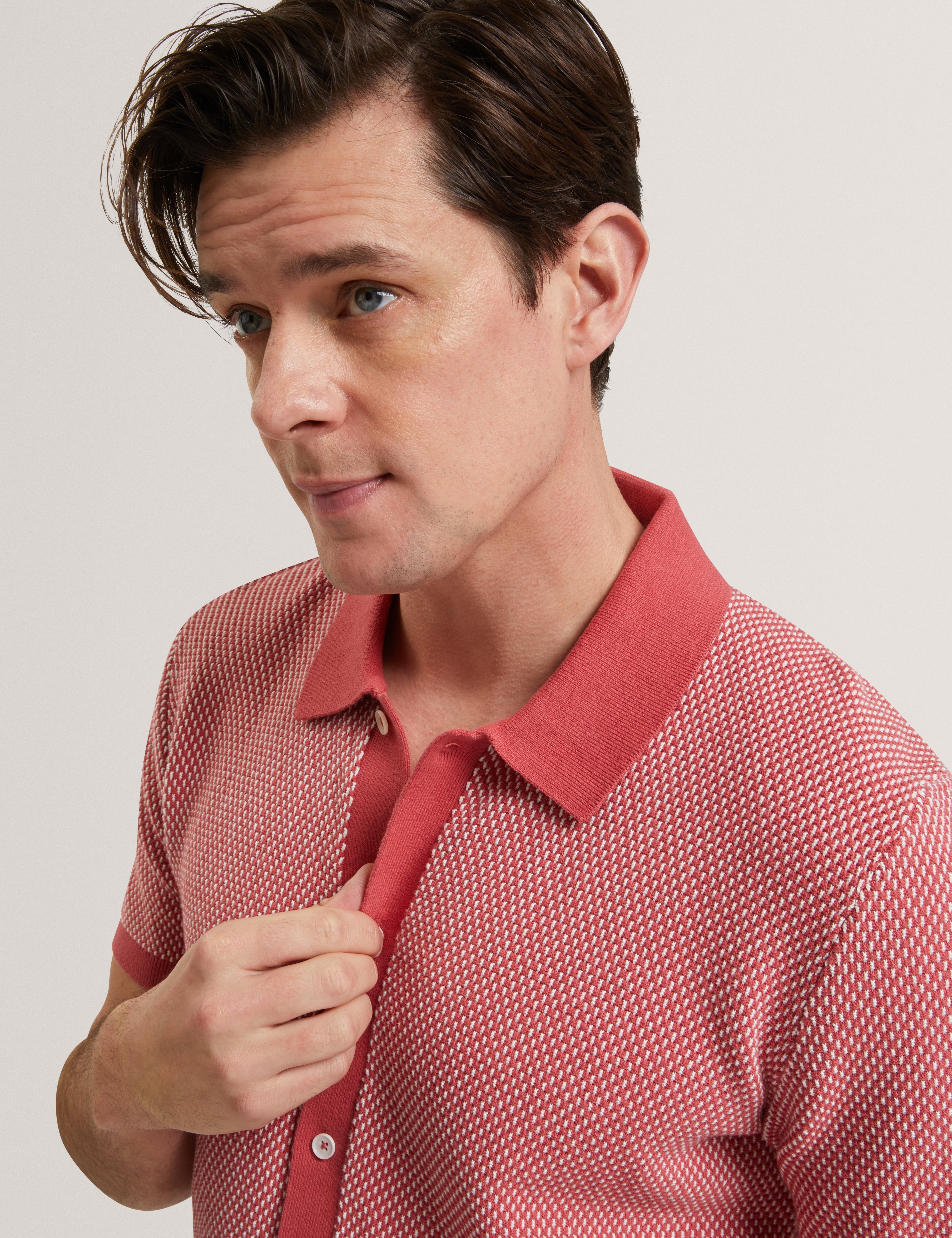 Noliva Short Sleeve Small Stitch Button Through Polo Red