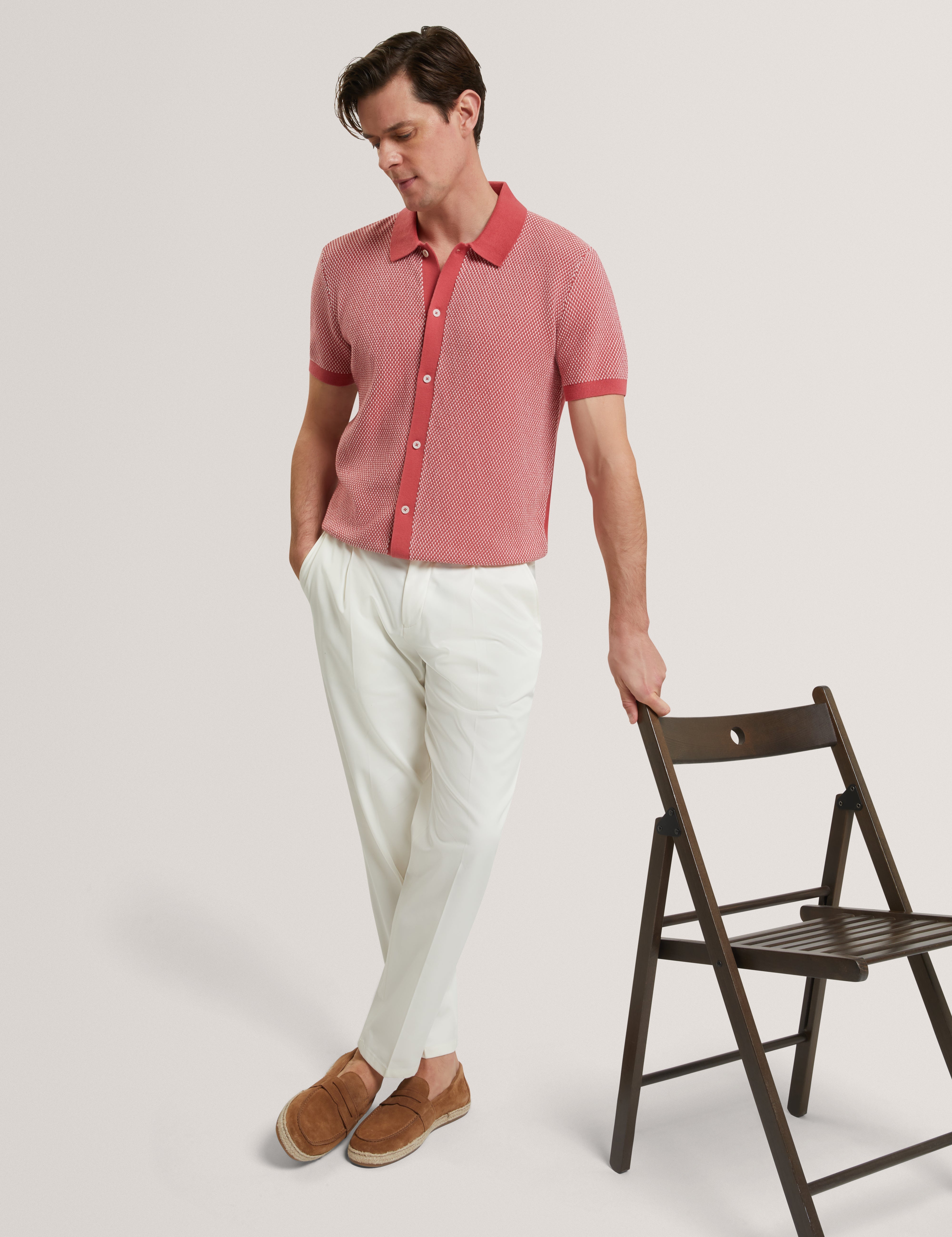 Noliva Short Sleeve Small Stitch Button Through Polo Red