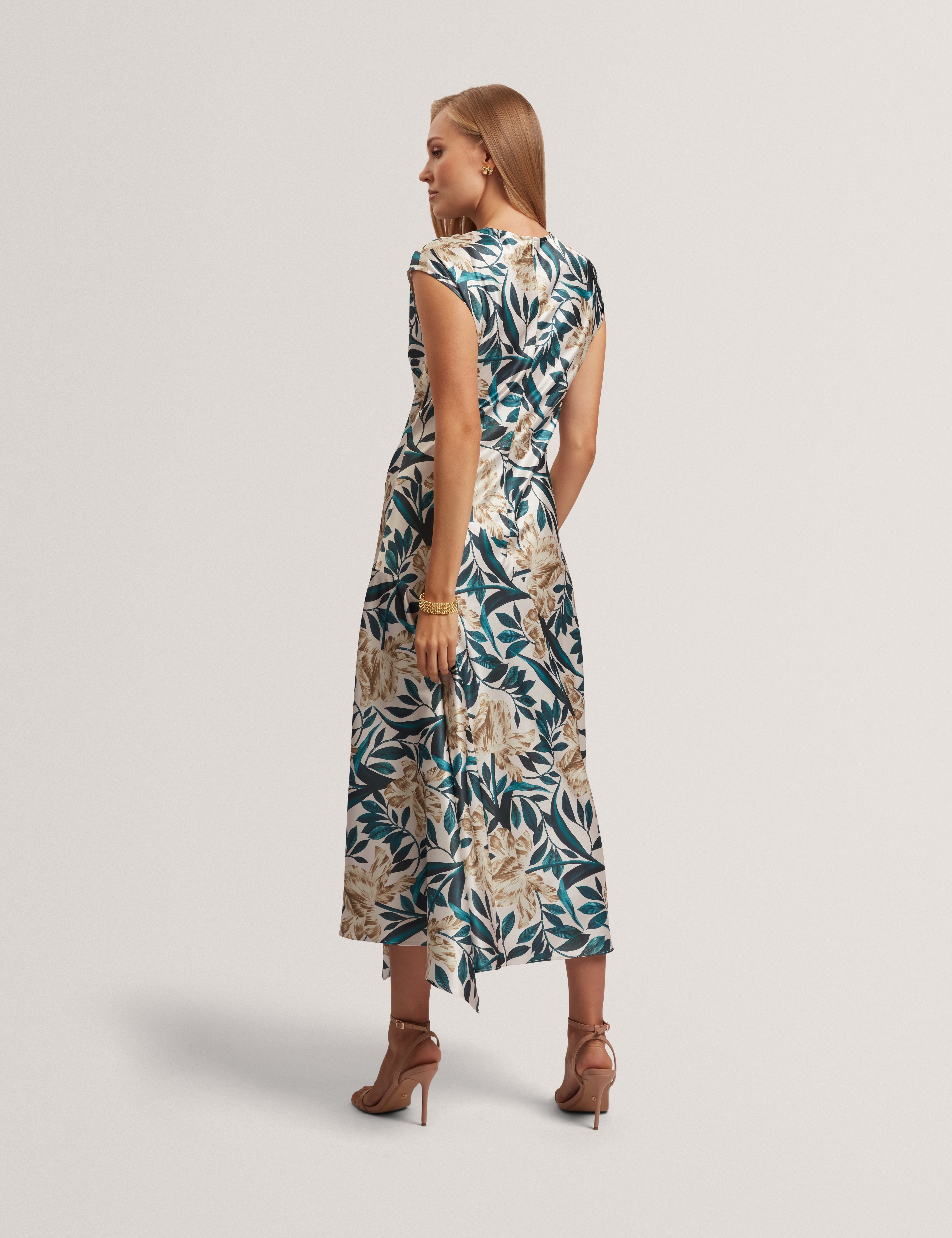 asymmetric print midi dress Aibee Printed Sleeveless Asymmetric Midi Dress Cream