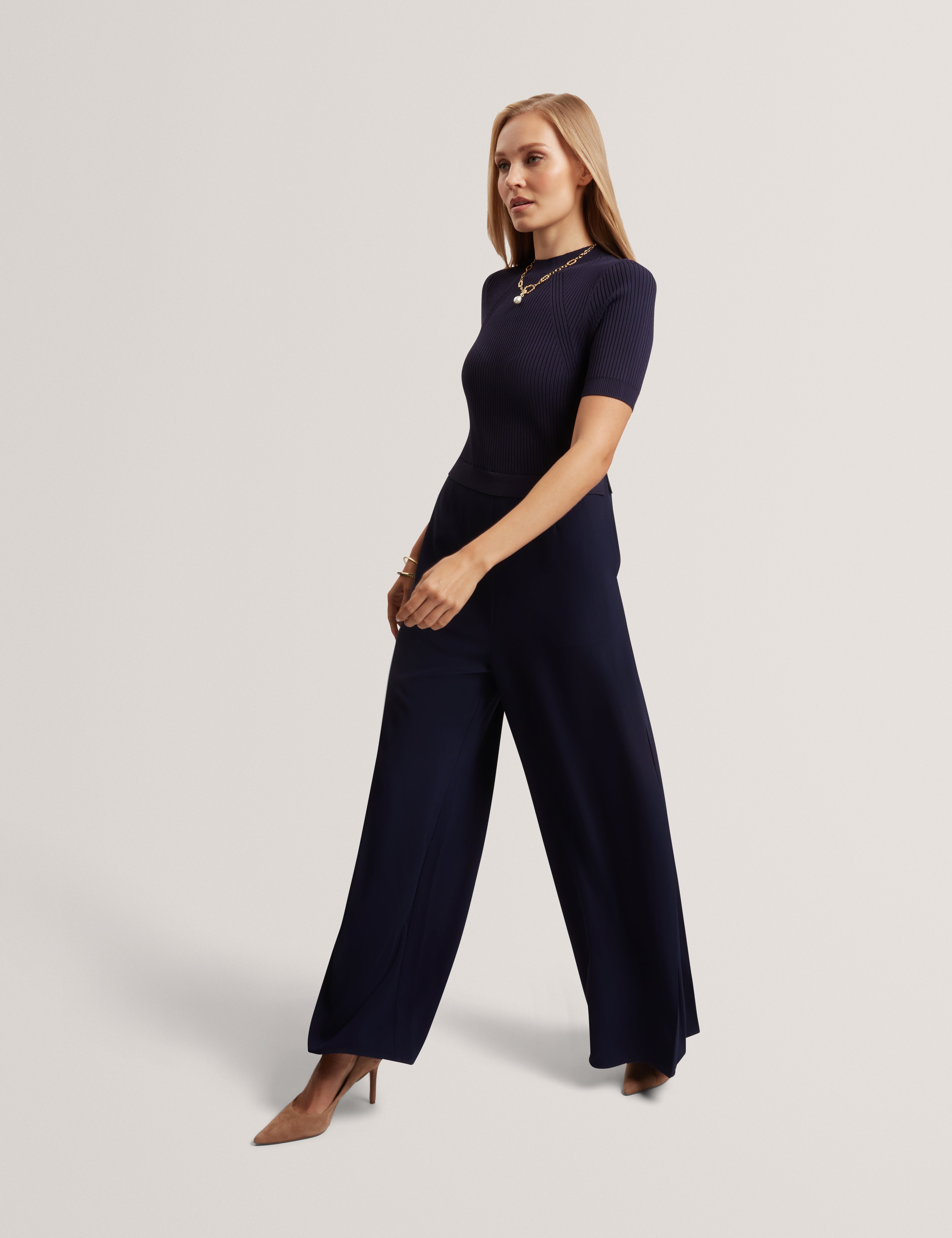 Aellaa Knit Bodice Jumpsuit Navy