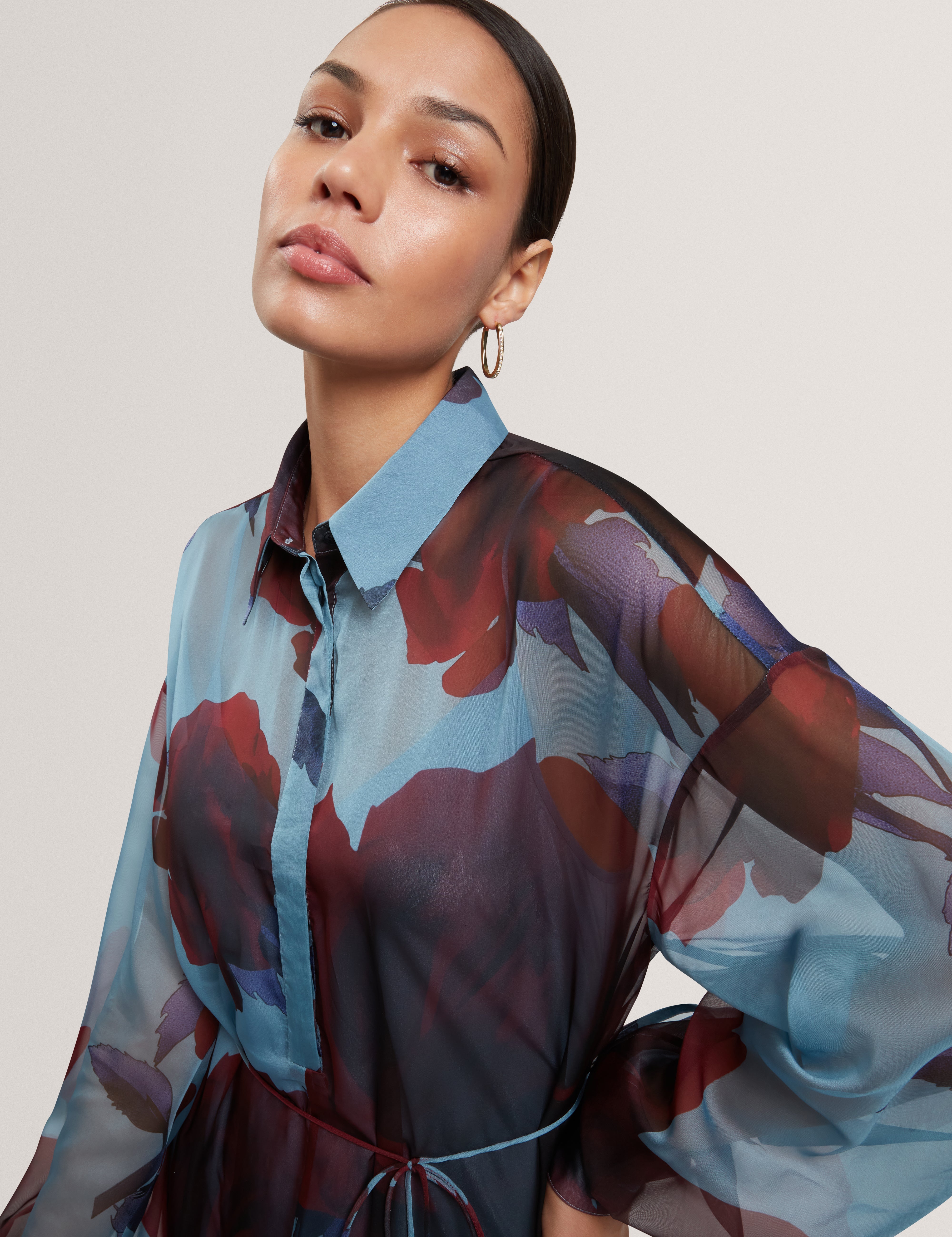 Marrnie Printed Bib Detail Maxi Shirt Dress Lt-Blue