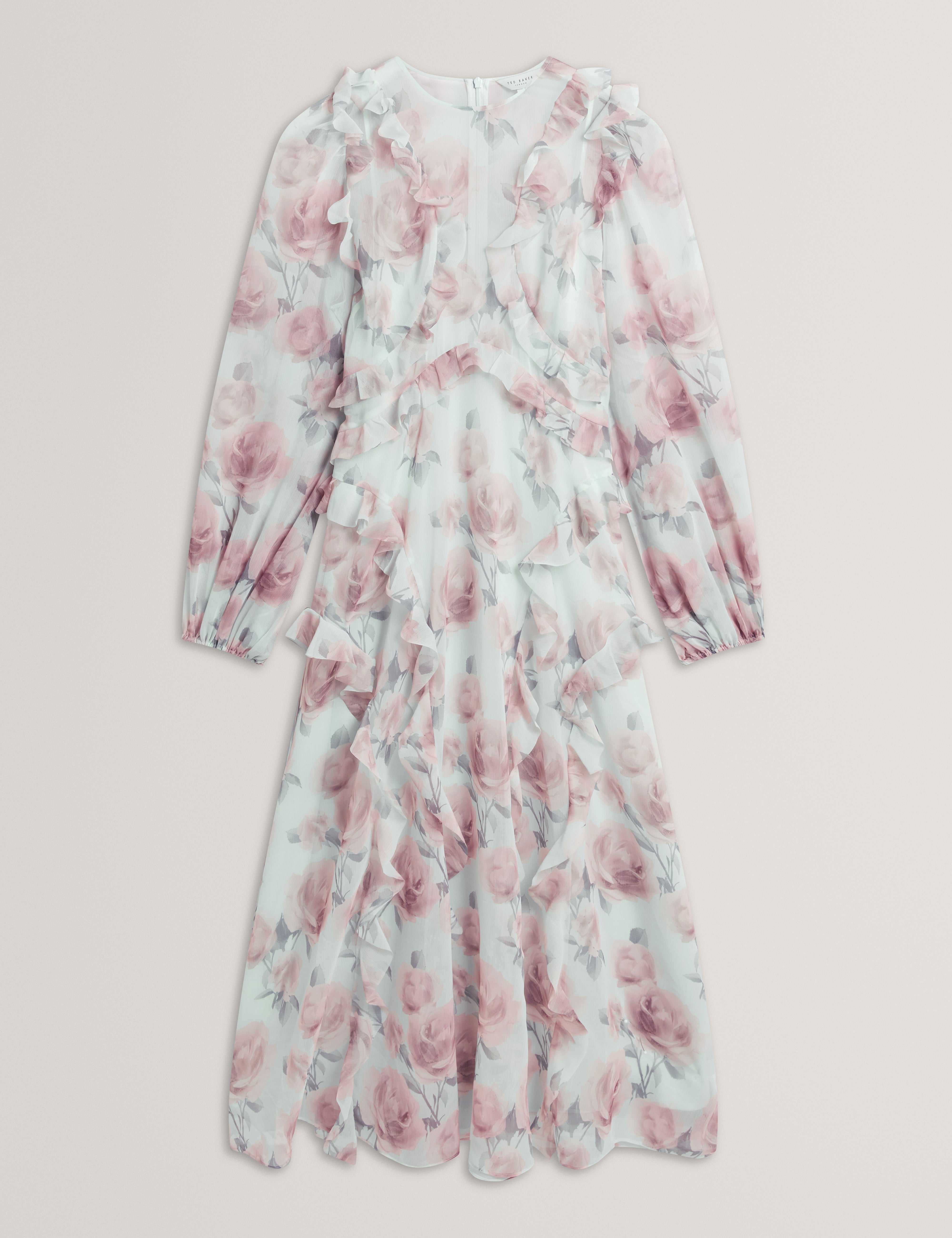 فستان ميدي طويل الأكمام من لاتيا بتصميم طبقات متدلية وكسور، أخضر بلاس.