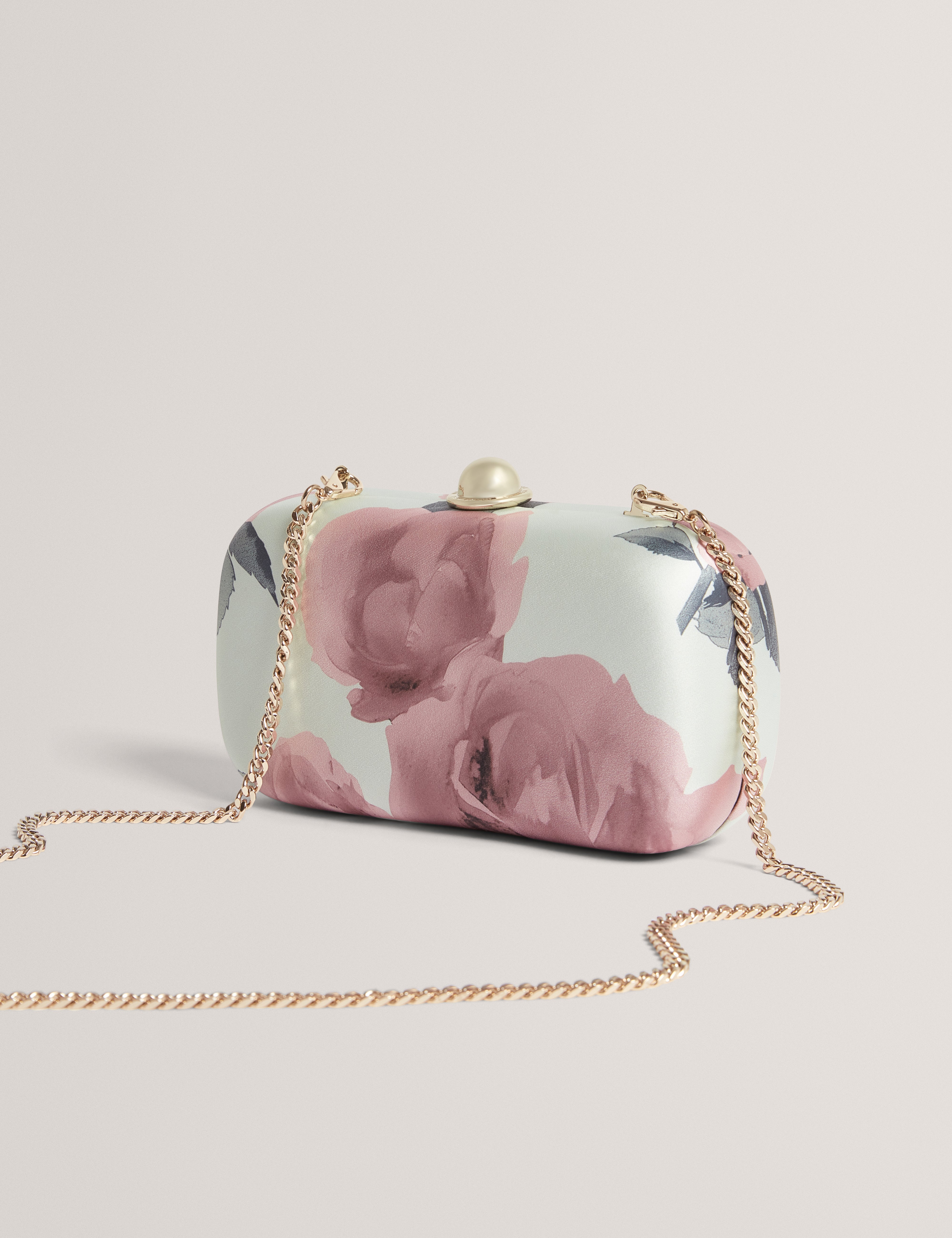 حقيبة يد نسائية صغيرة مزينة بنقشة زهور من Lizela، لون أخضر فاتح، مع علبة قاسية.