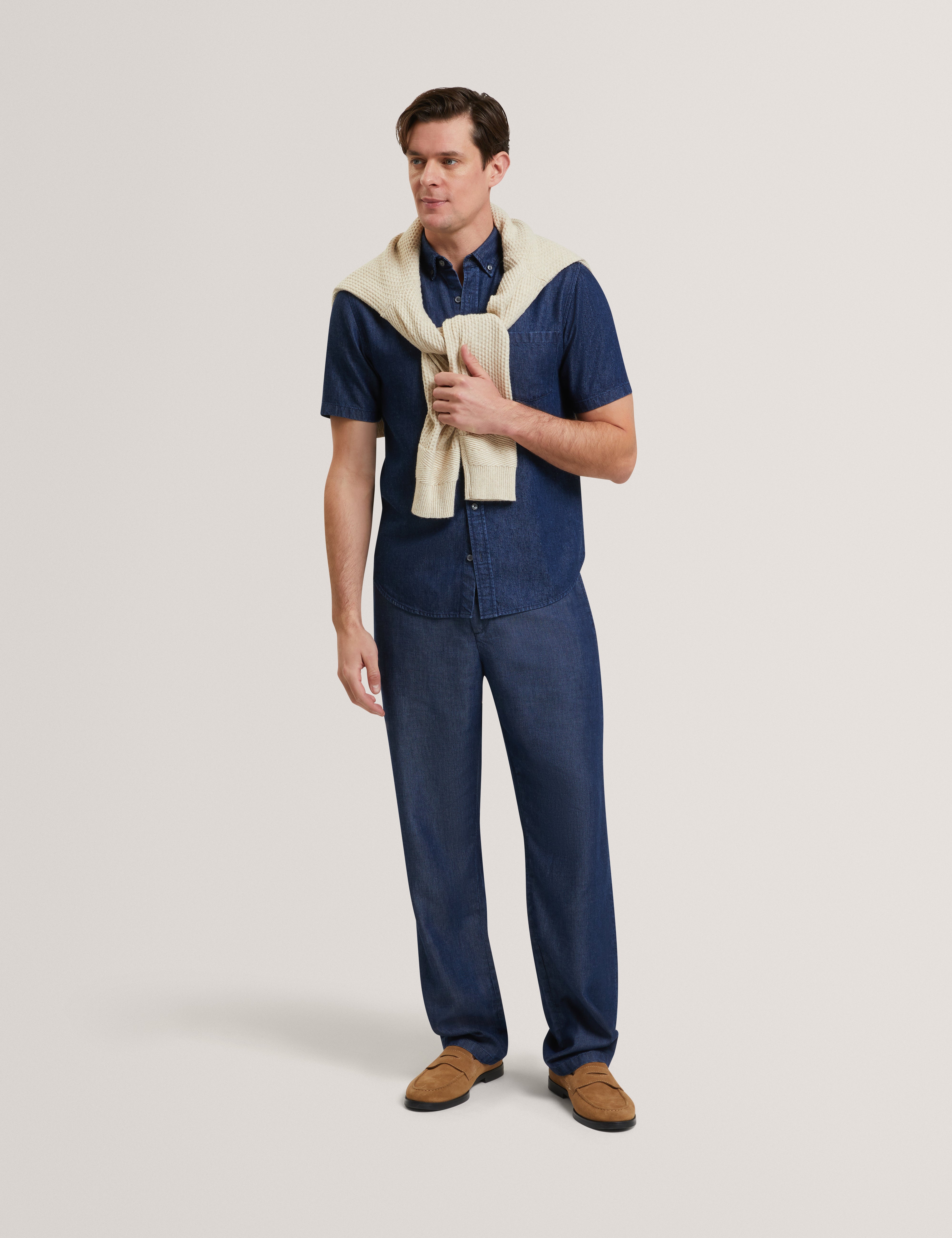 Ganmo Relaxed Pull-On Tencel Chambray Trouser Navy-Blue