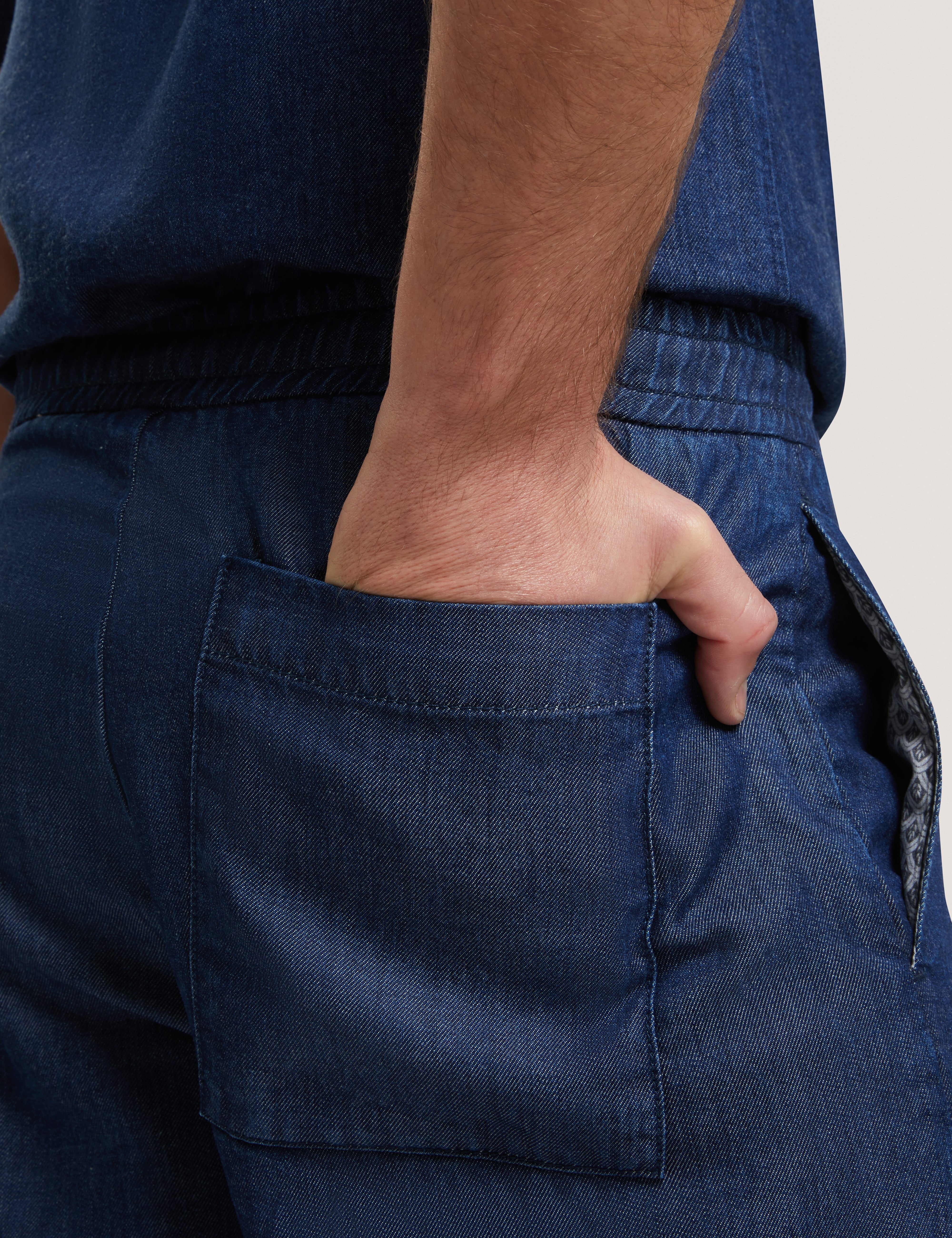 Ganmo Relaxed Pull-On Tencel Chambray Trouser Navy-Blue