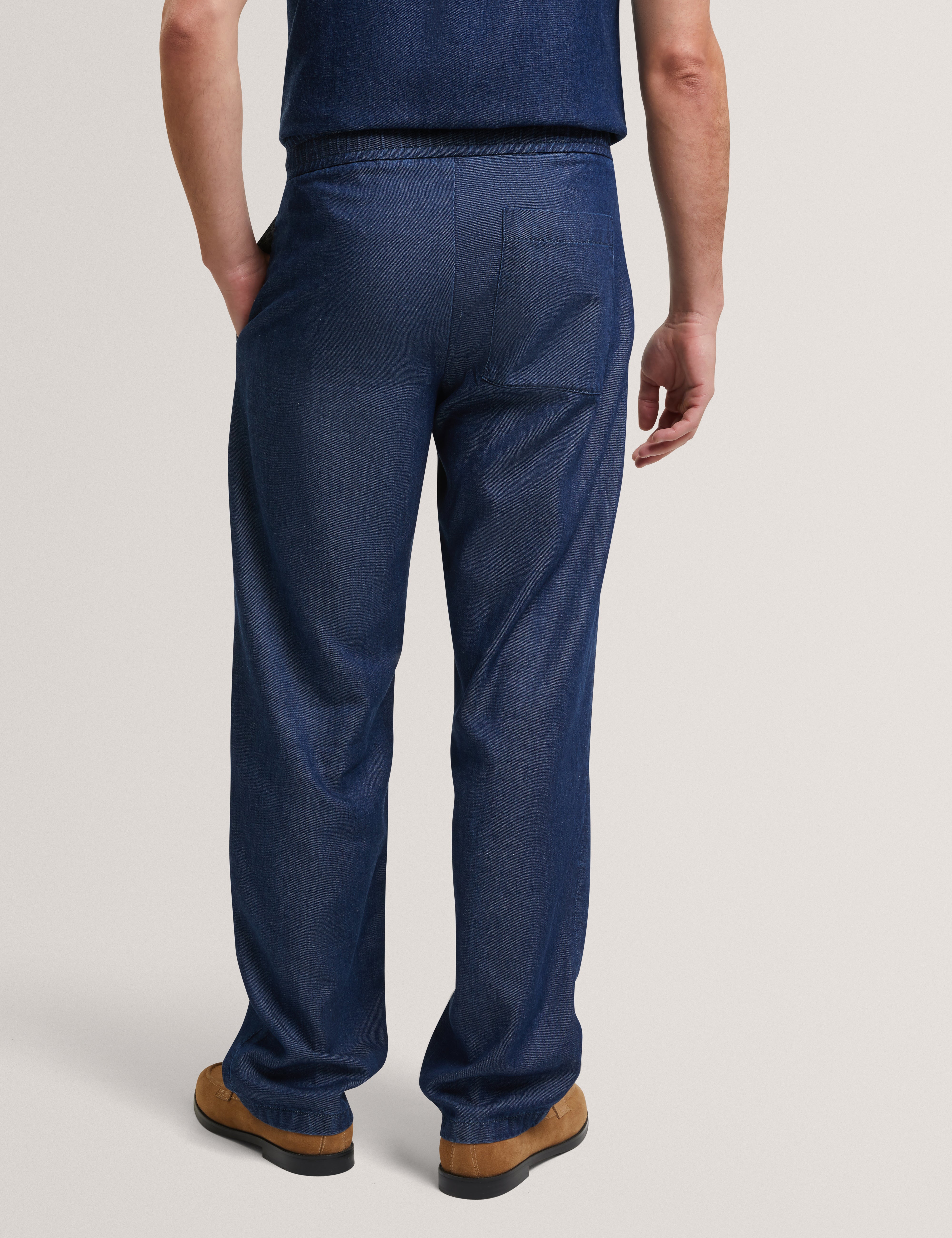 Ganmo Relaxed Pull-On Tencel Chambray Trouser Navy-Blue