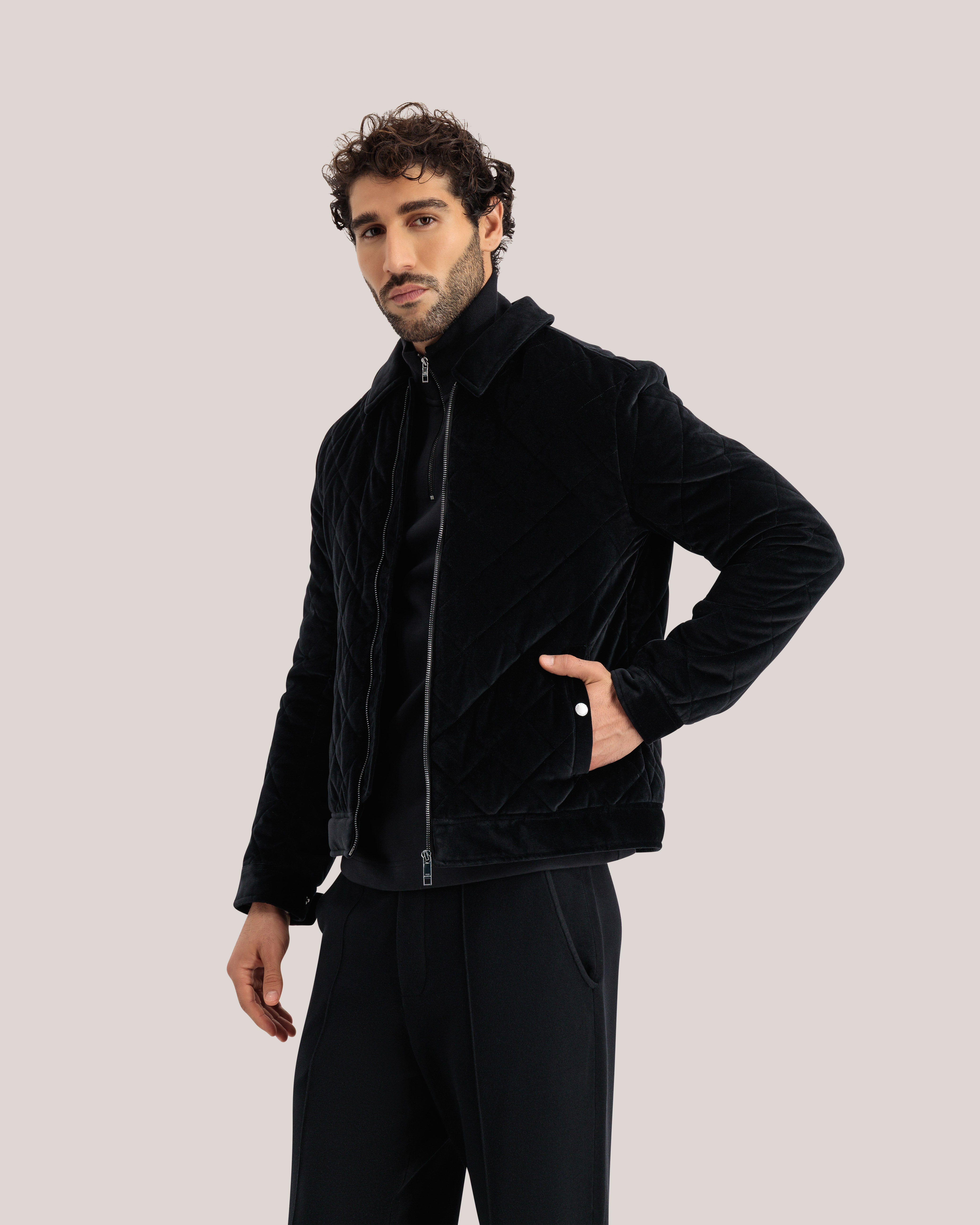 Chiesa Diamond Quilted Velvet Harrington Black