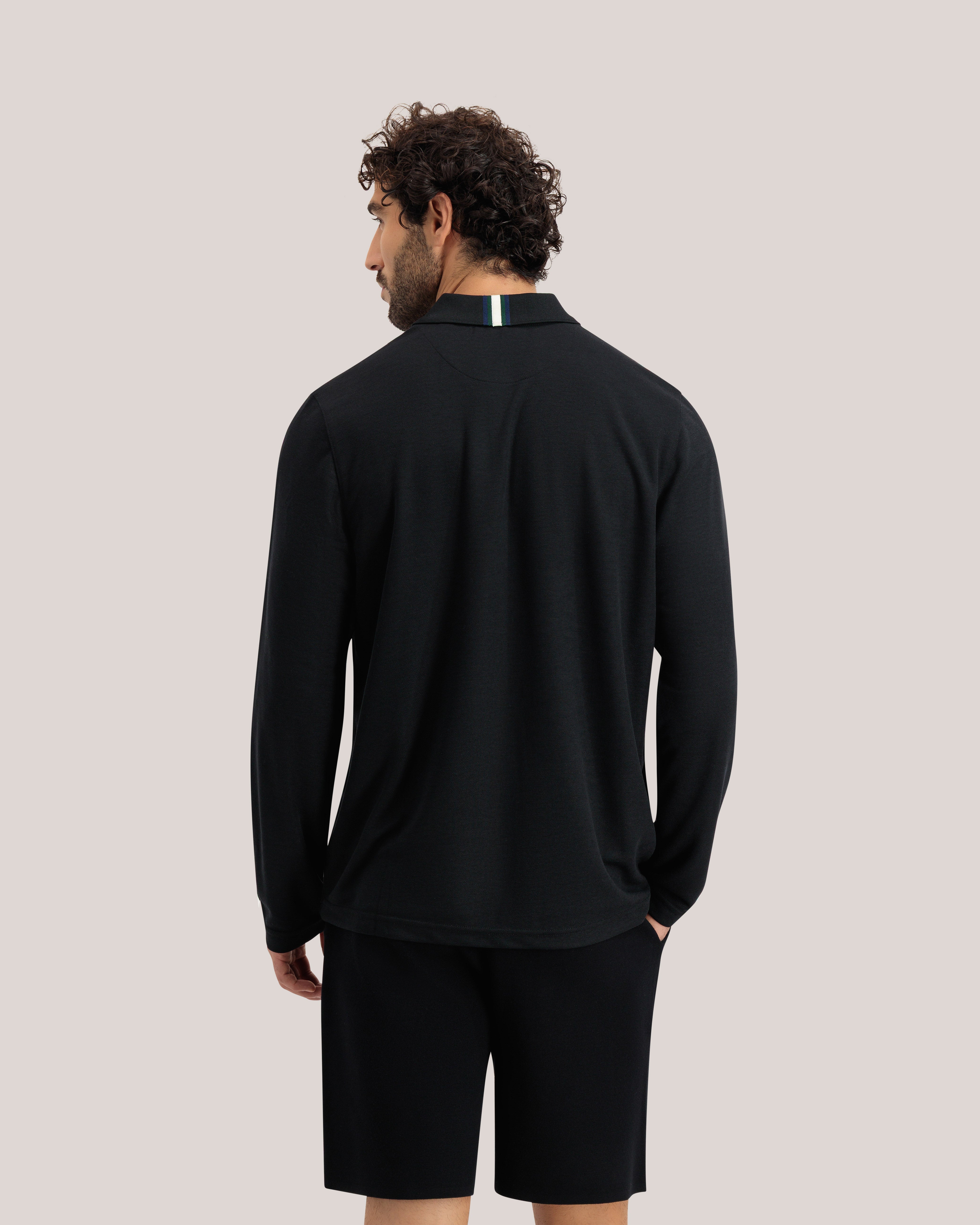 Pacto Long Sleeve Branded Polo Black