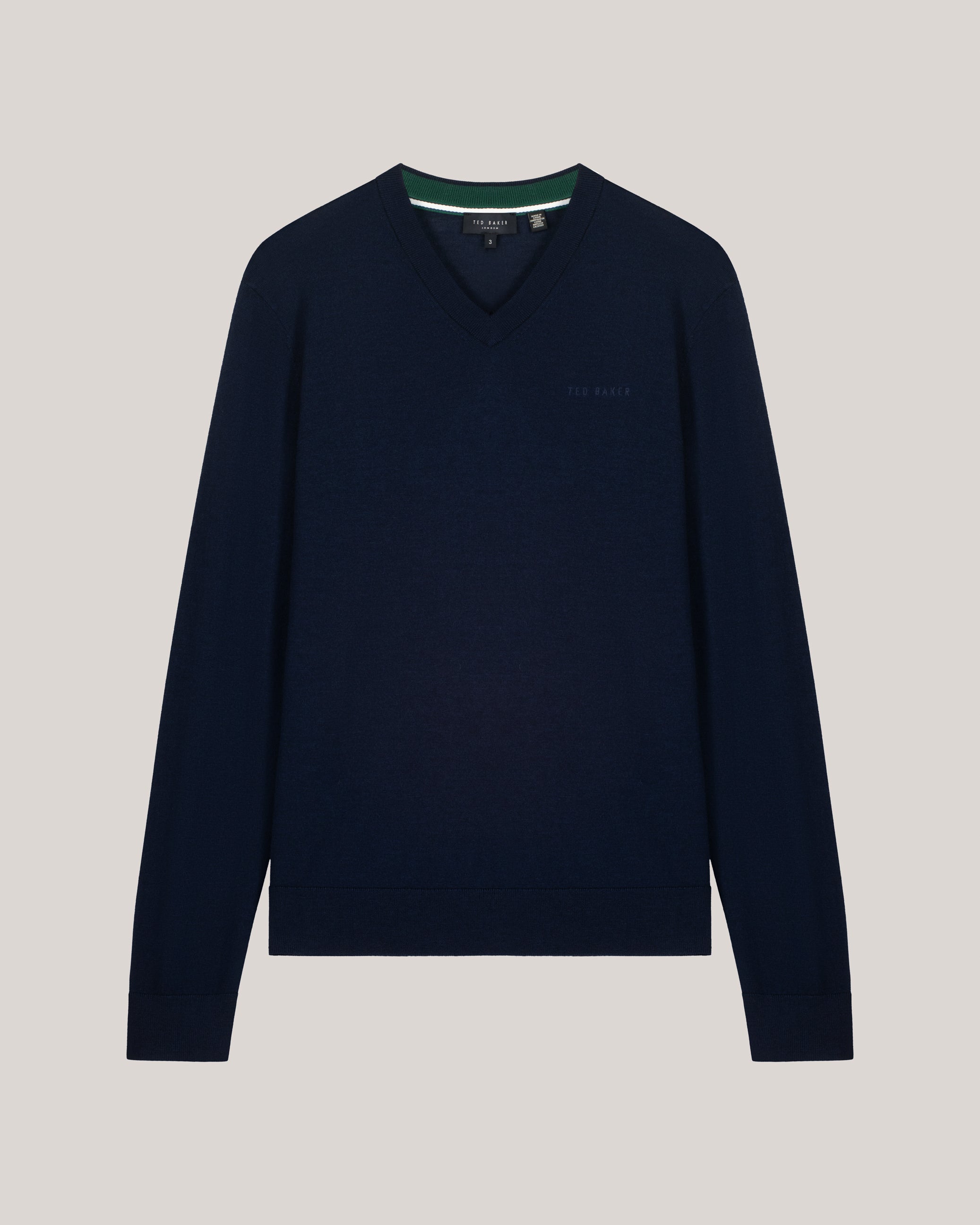 أنجو - أكمام طويلة من قماش ميرينو برقبة على شكل حرف V - أزرق داكن