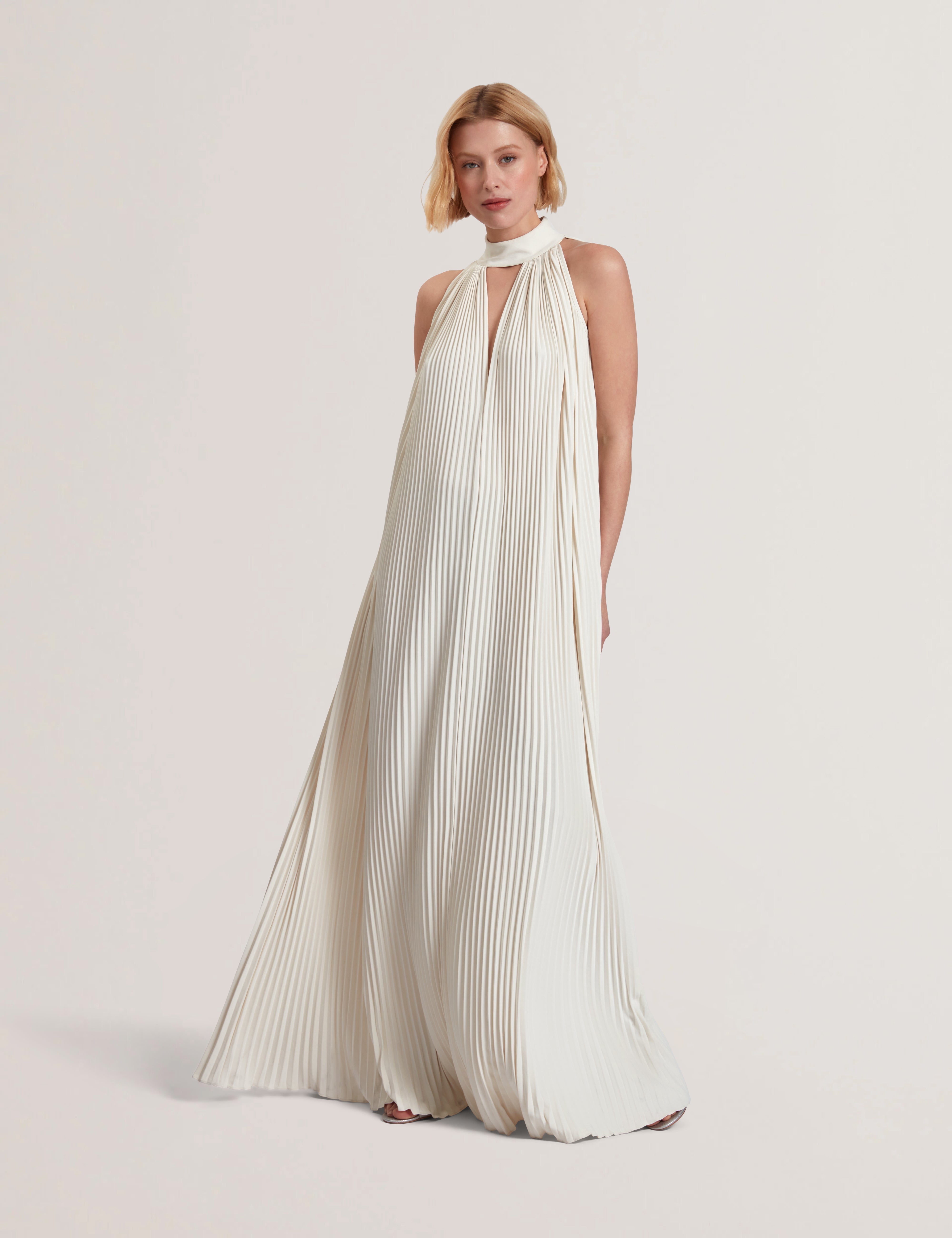 Akala Pleated V-Neck Sleeveless Maxi Dress Ivory