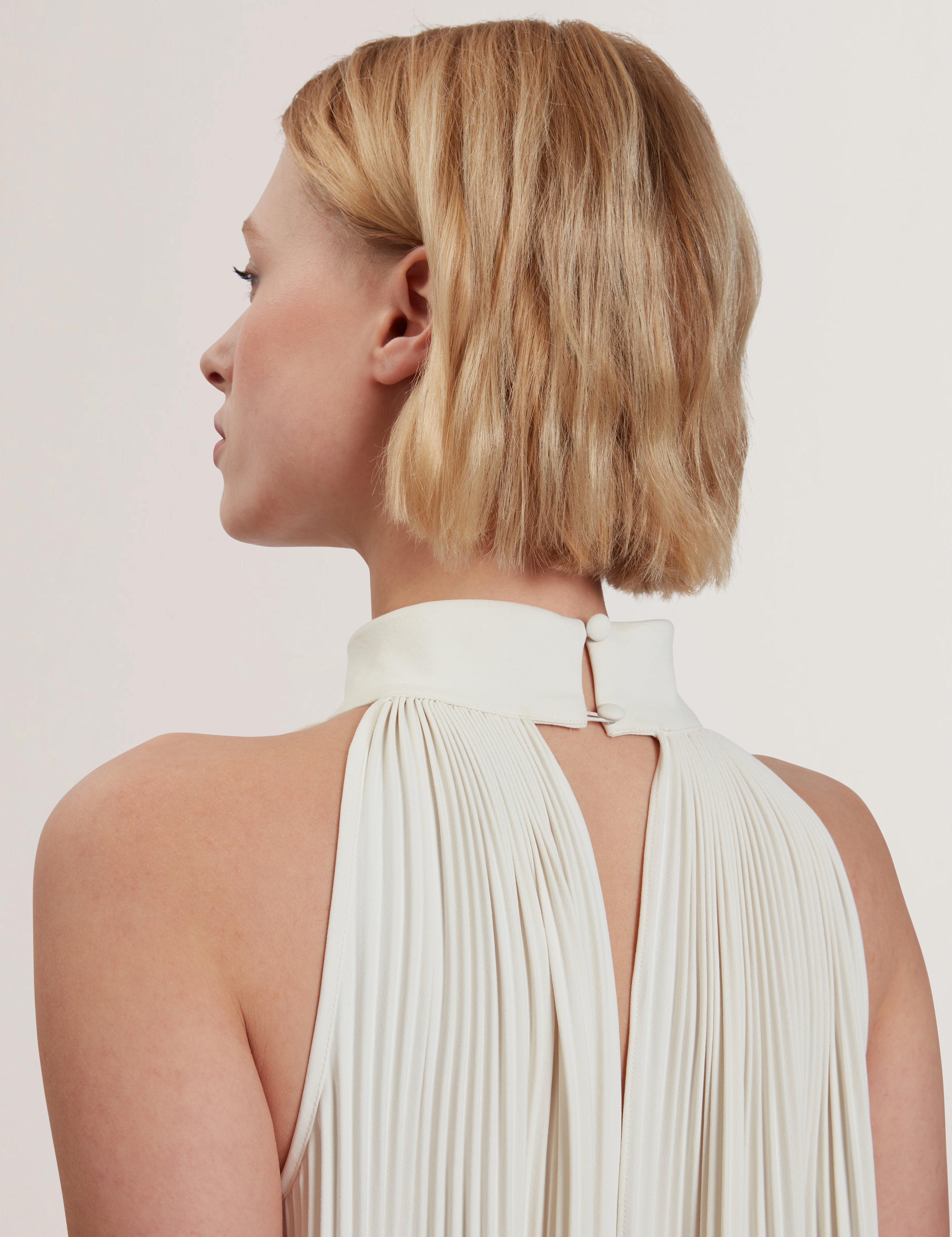 Akala Pleated V-Neck Sleeveless Maxi Dress Ivory