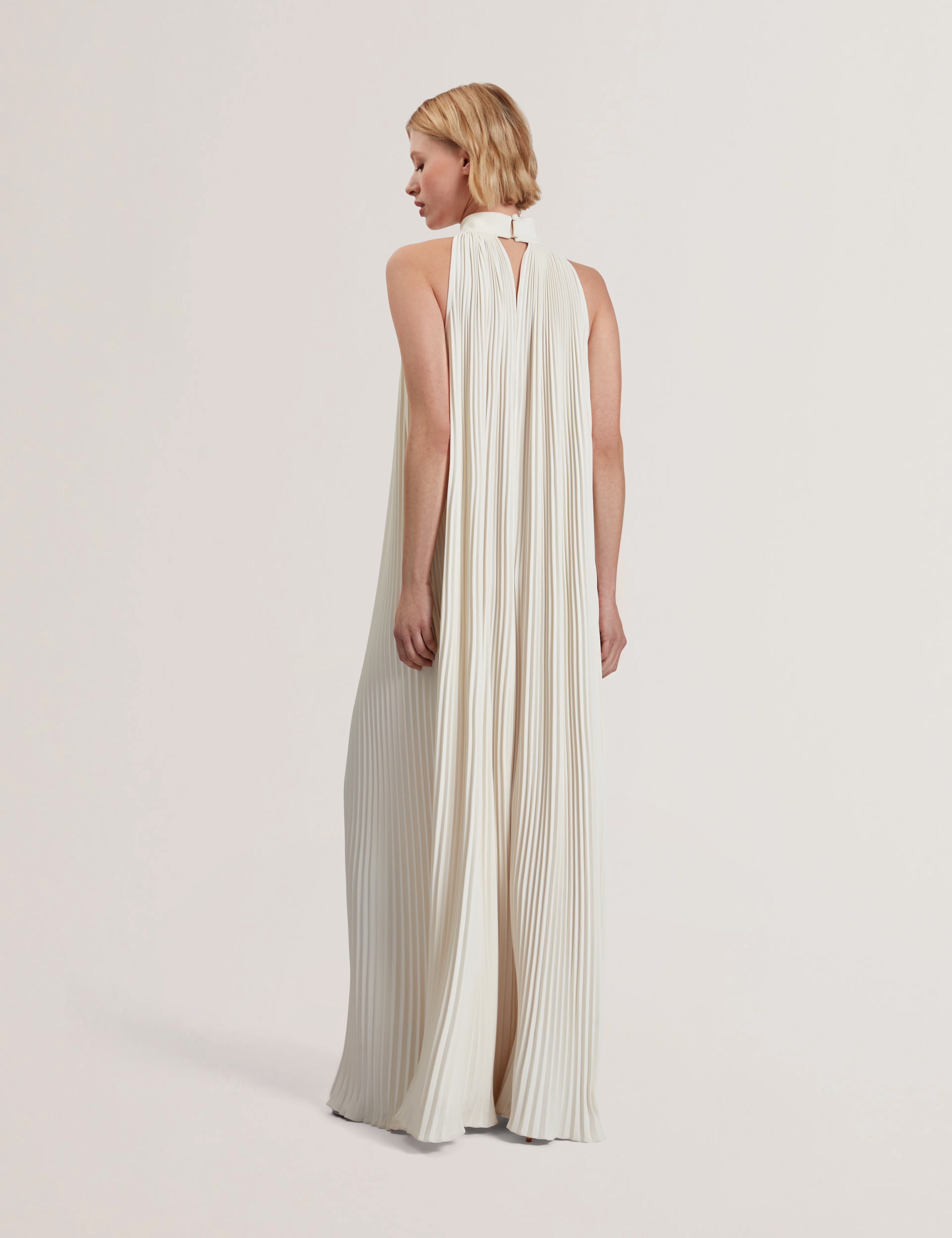 Akala Pleated V-Neck Sleeveless Maxi Dress Ivory