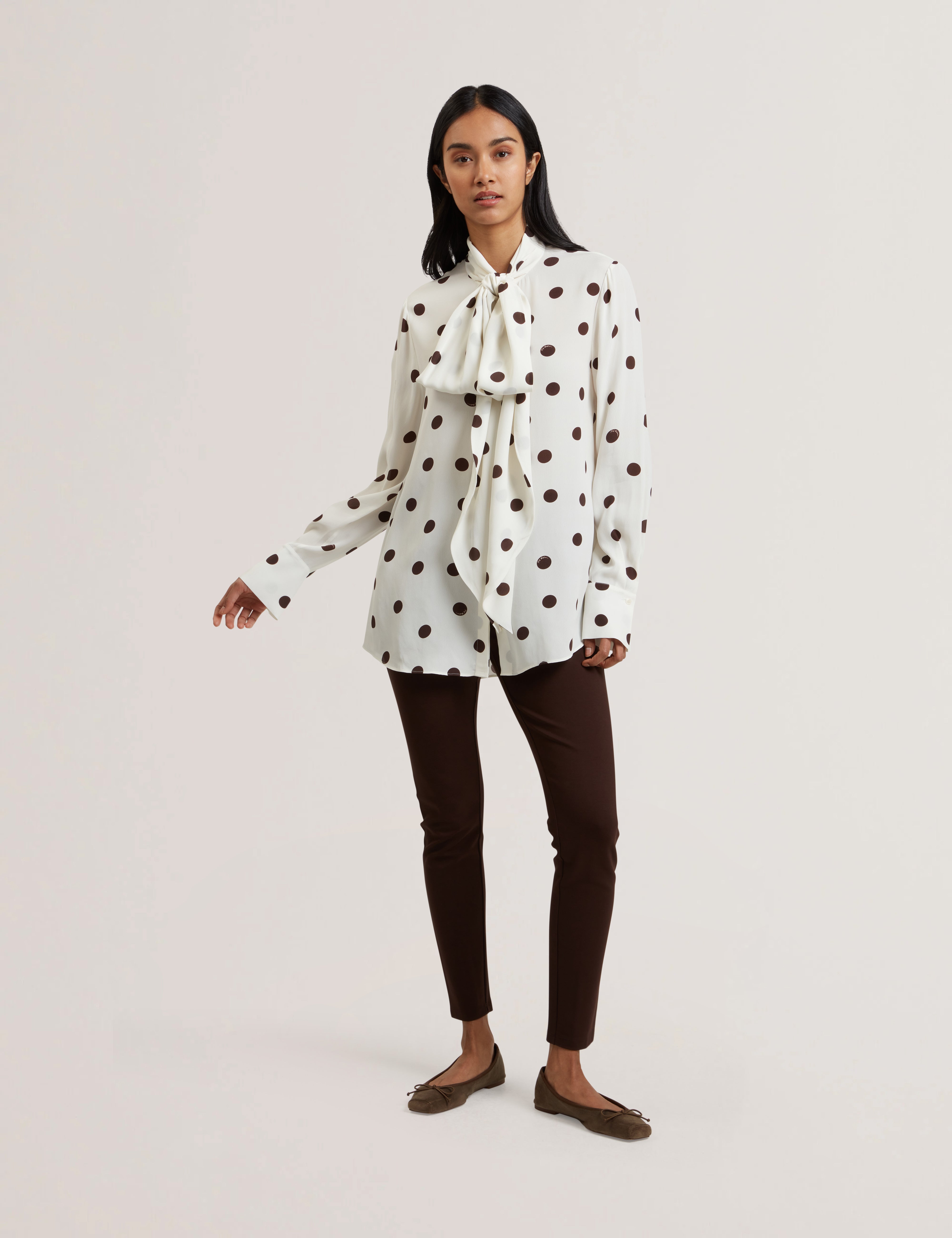 Alizaa Scarf Detail Long Sleeve Blouse Ivory