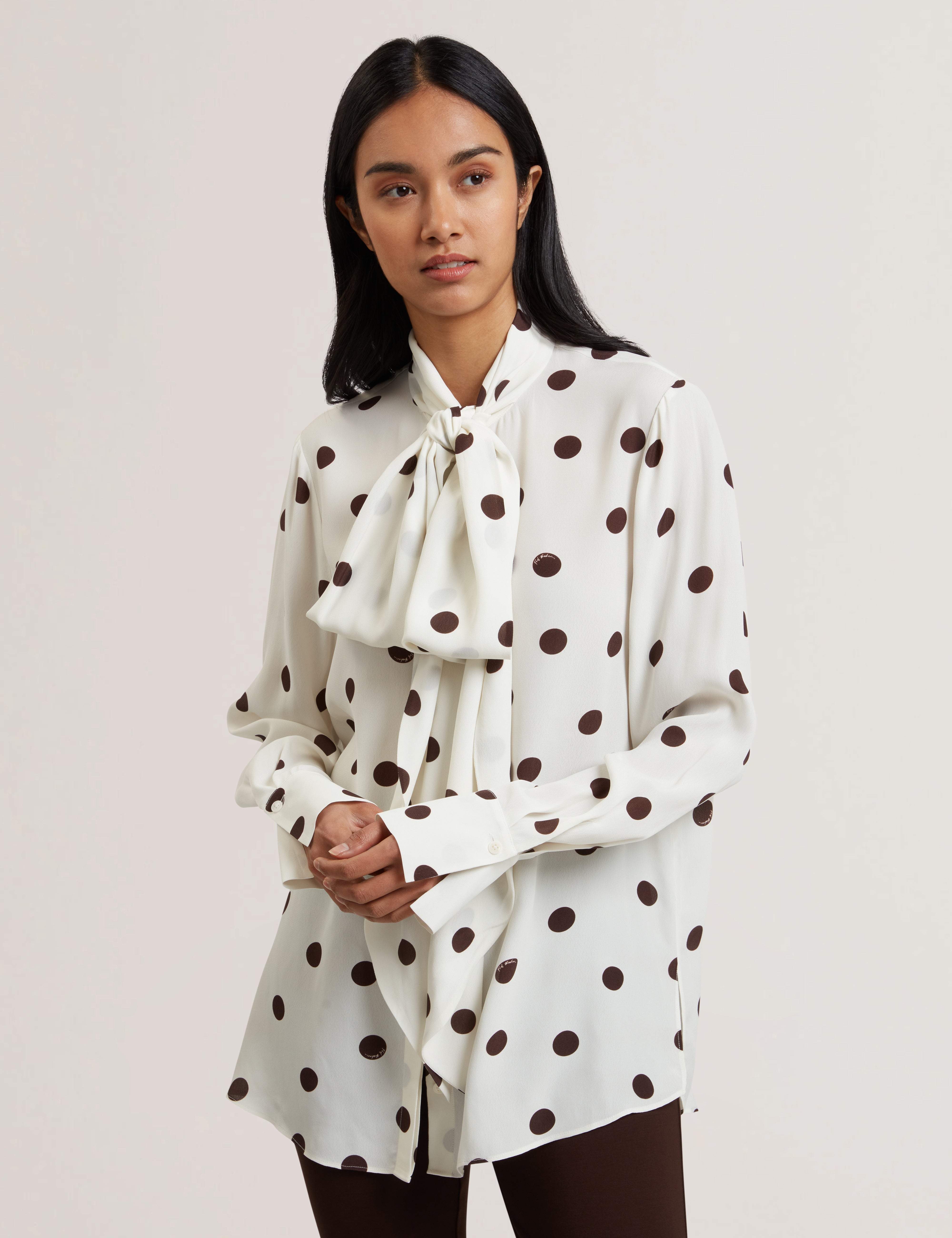 Alizaa Scarf Detail Long Sleeve Blouse Ivory