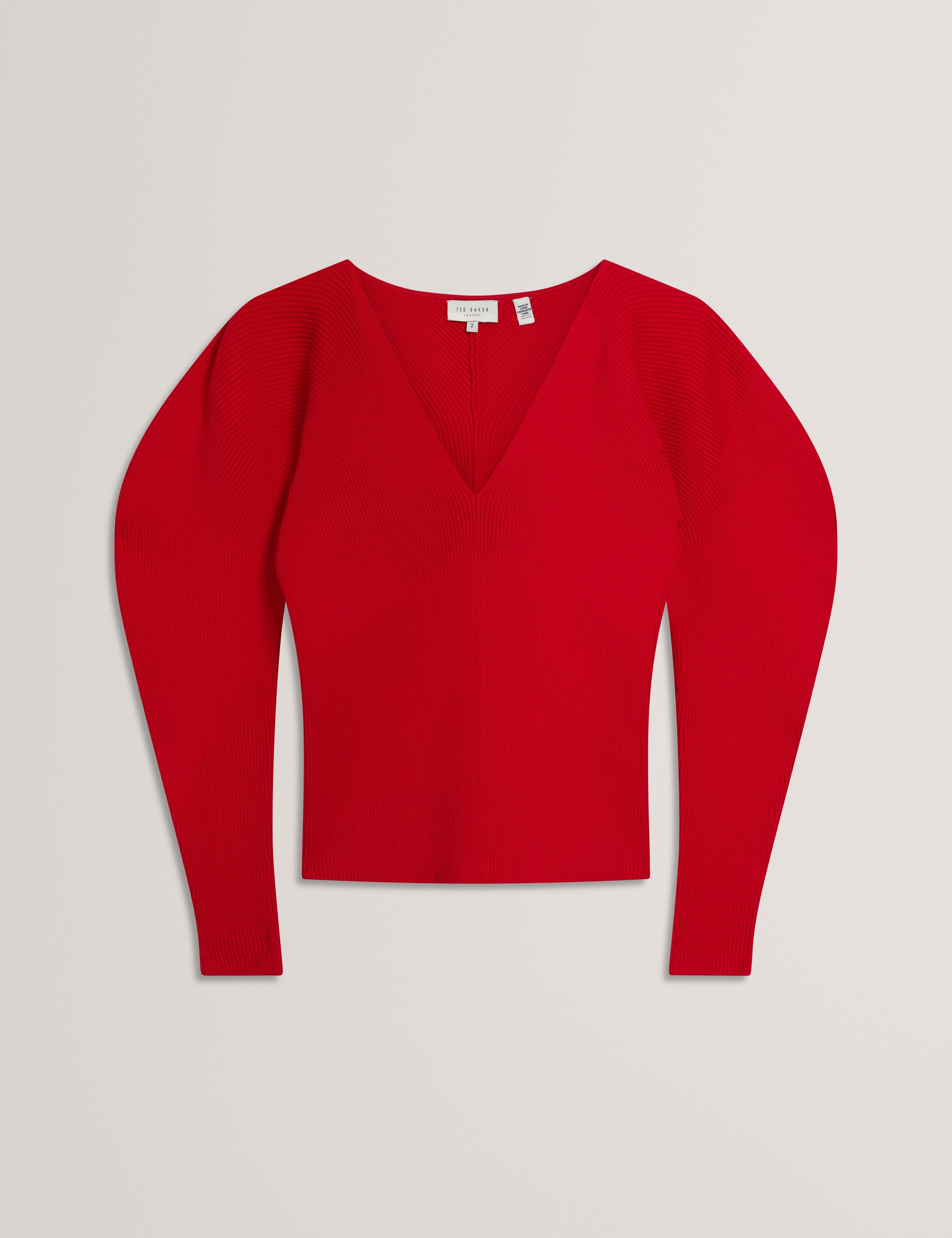 Amelyaa Ribbed Sculpted Sleeve Sweater Brt-Red