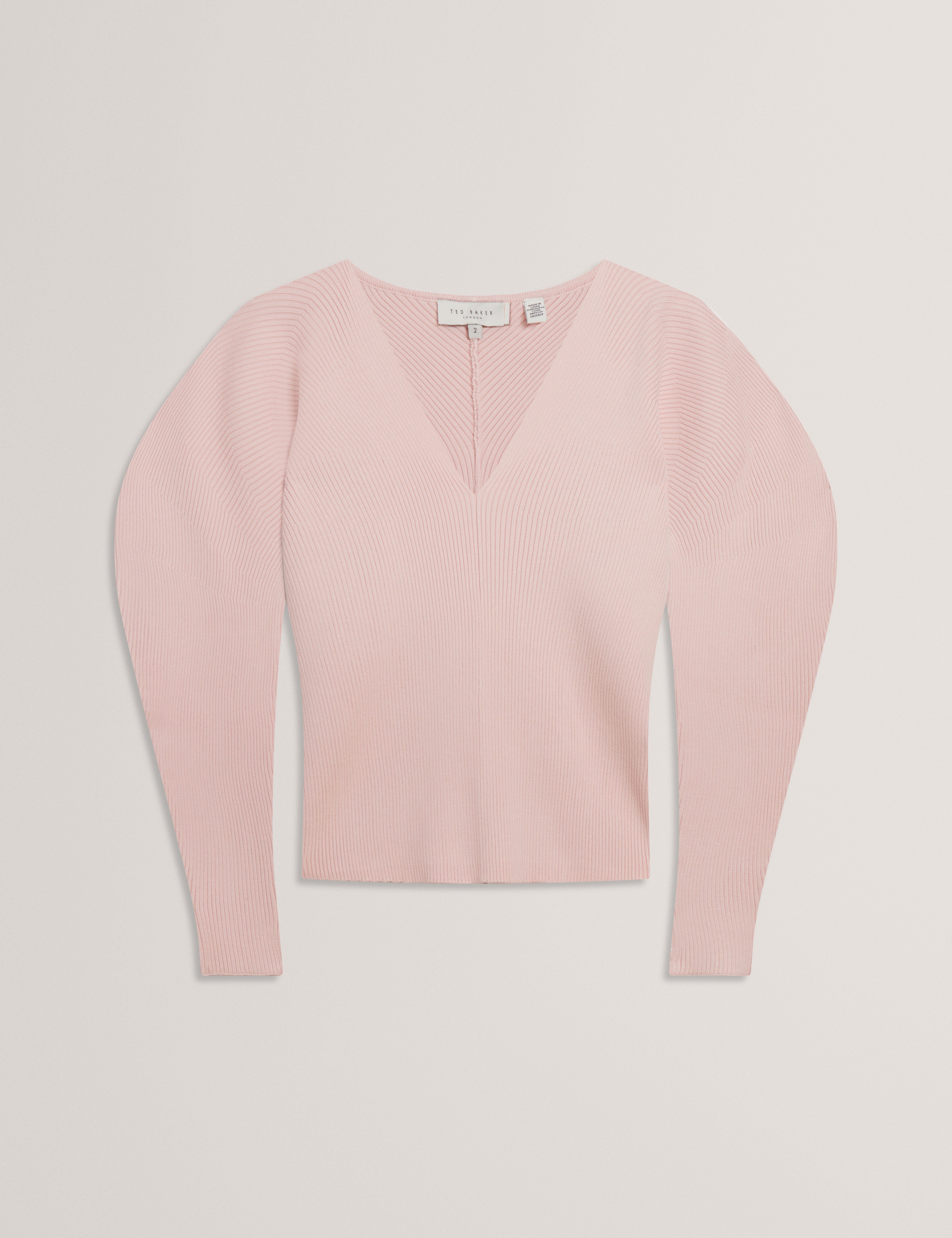 Amelyaa Ribbed Sculpted Sleeve Sweater Lt-Pink