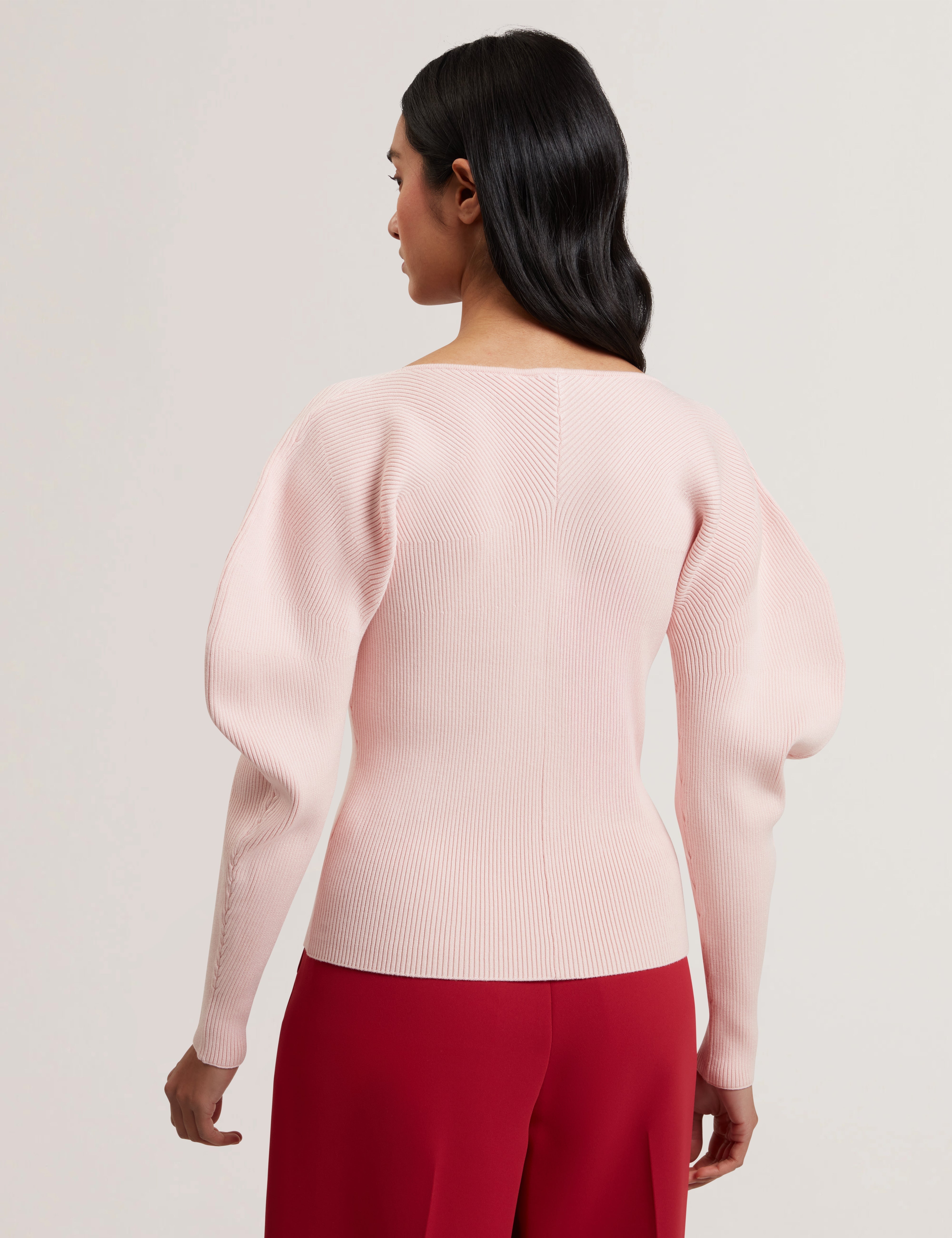 Amelyaa Ribbed Sculpted Sleeve Sweater Lt-Pink