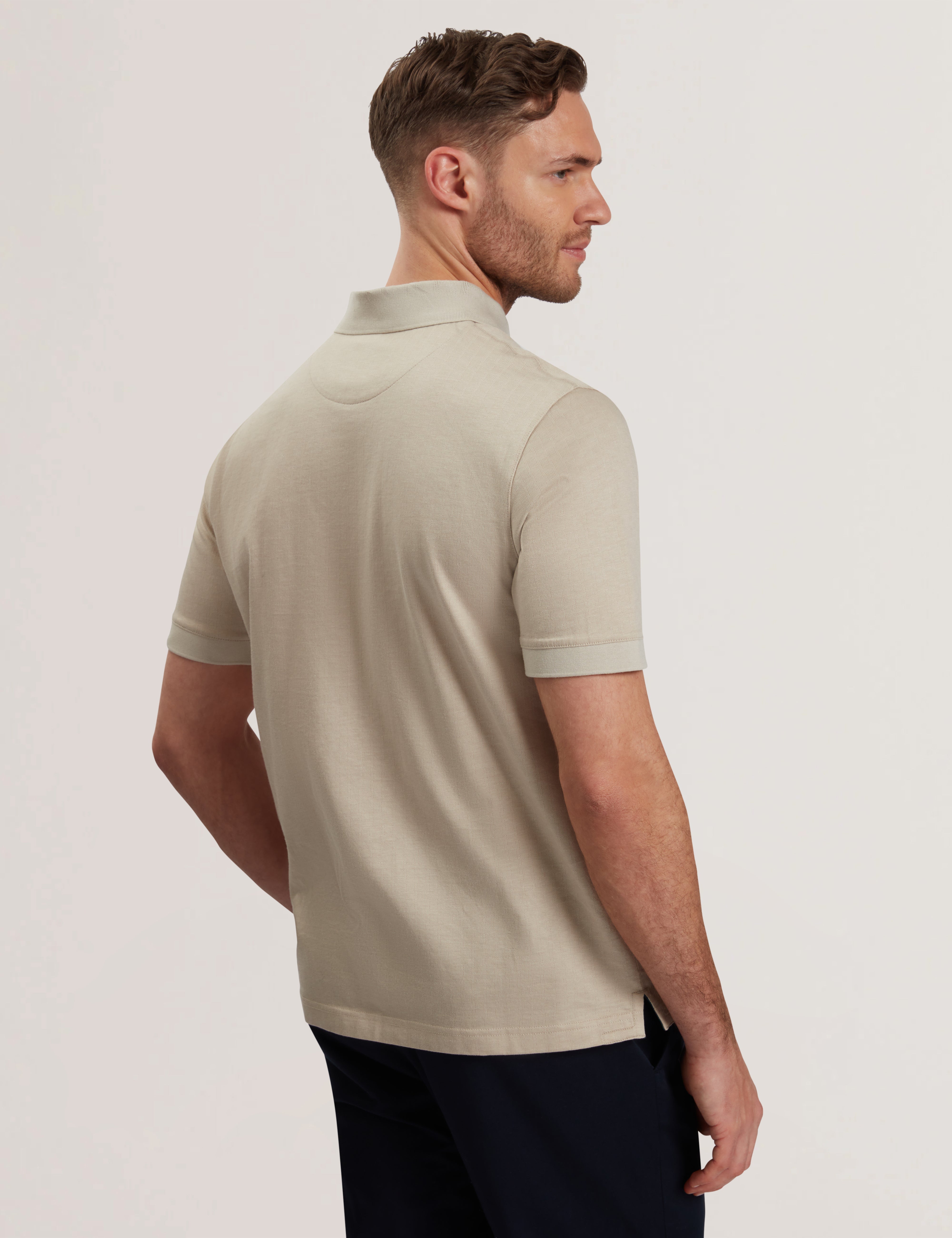 Auguso Short Sleeve Regular Tonal Jacquard Polo Shirt Ecru