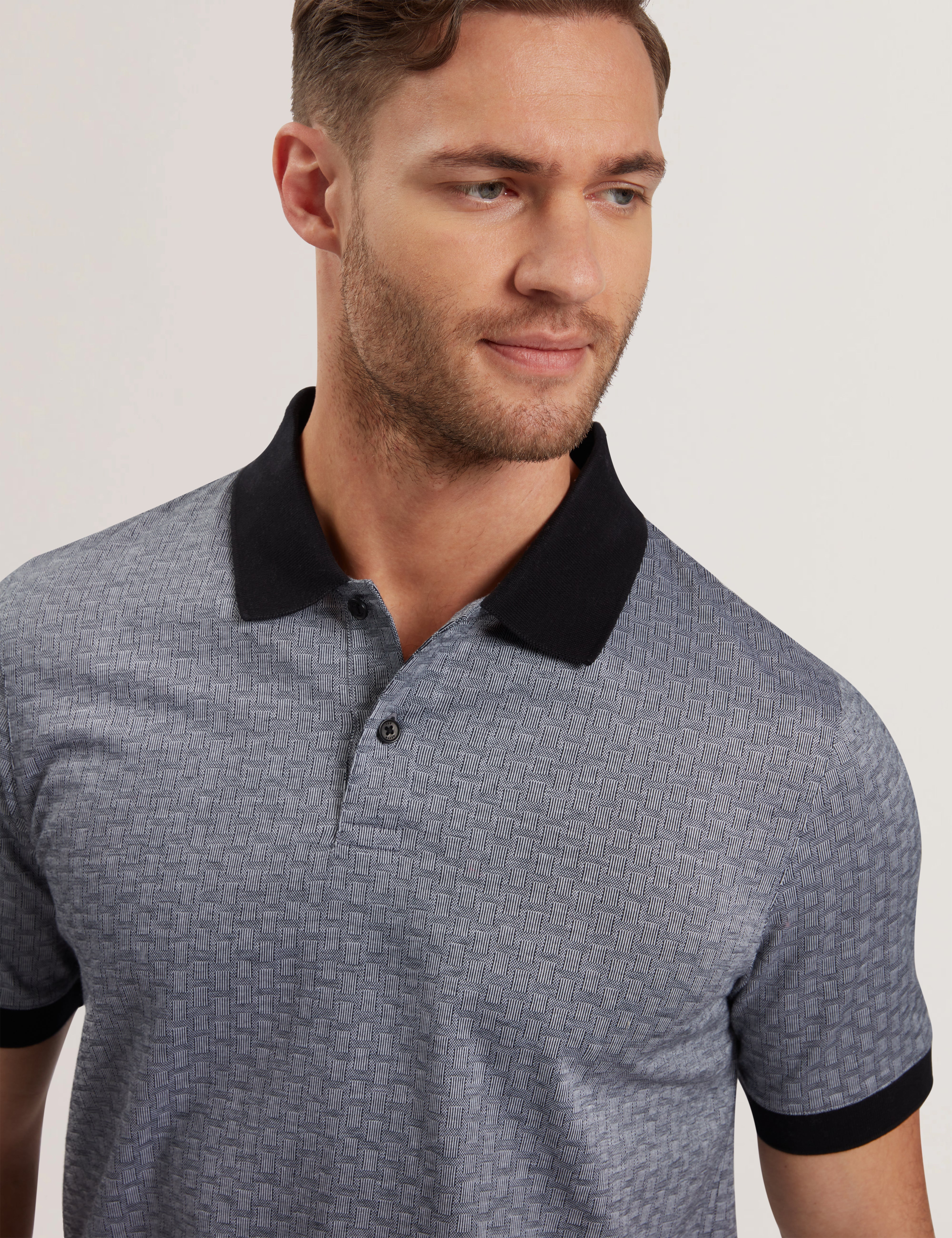 Auguso Short Sleeve Regular Tonal Jacquard Polo Shirt Navy