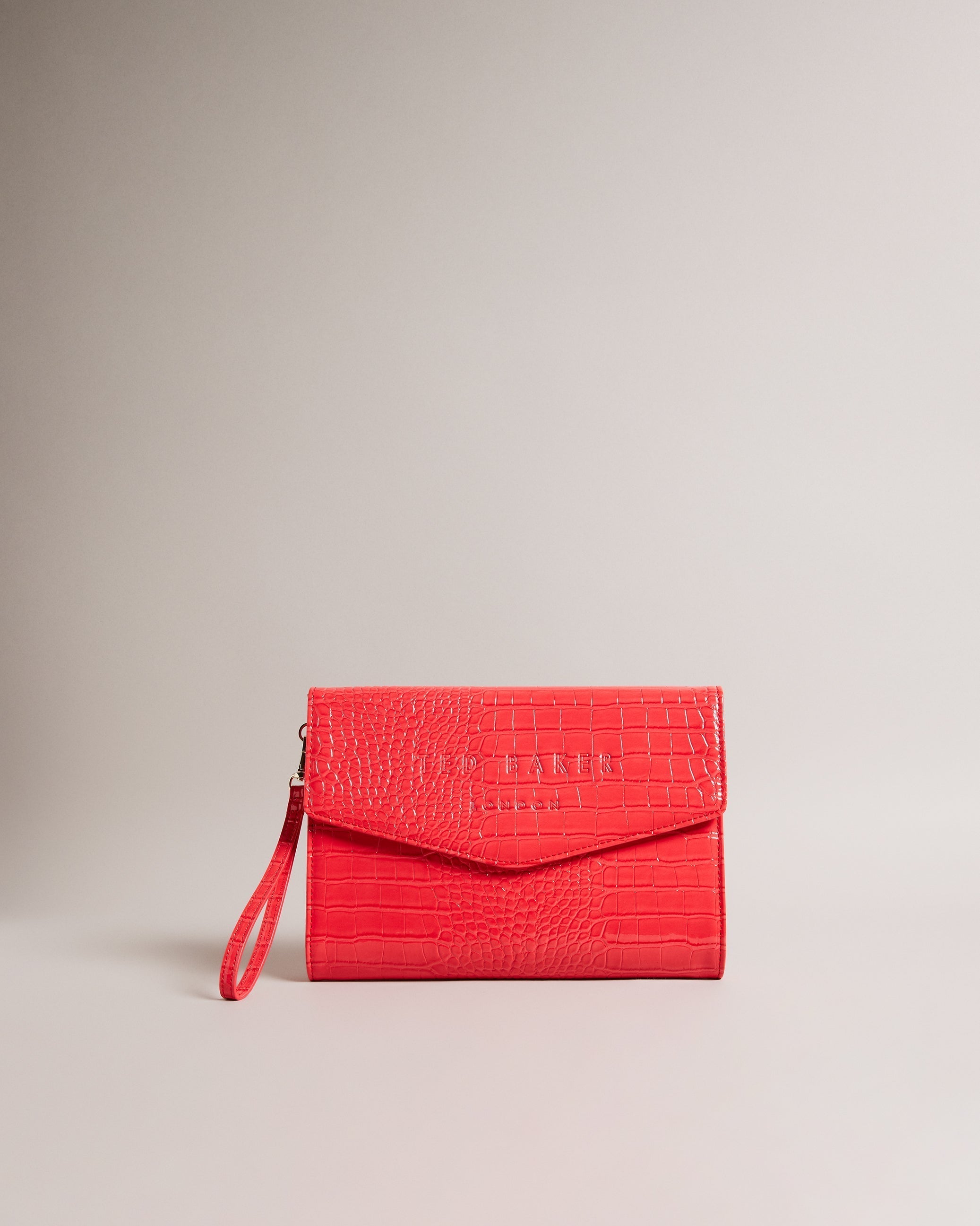 Crocey Imitation Croc Envelope Pouch Coral