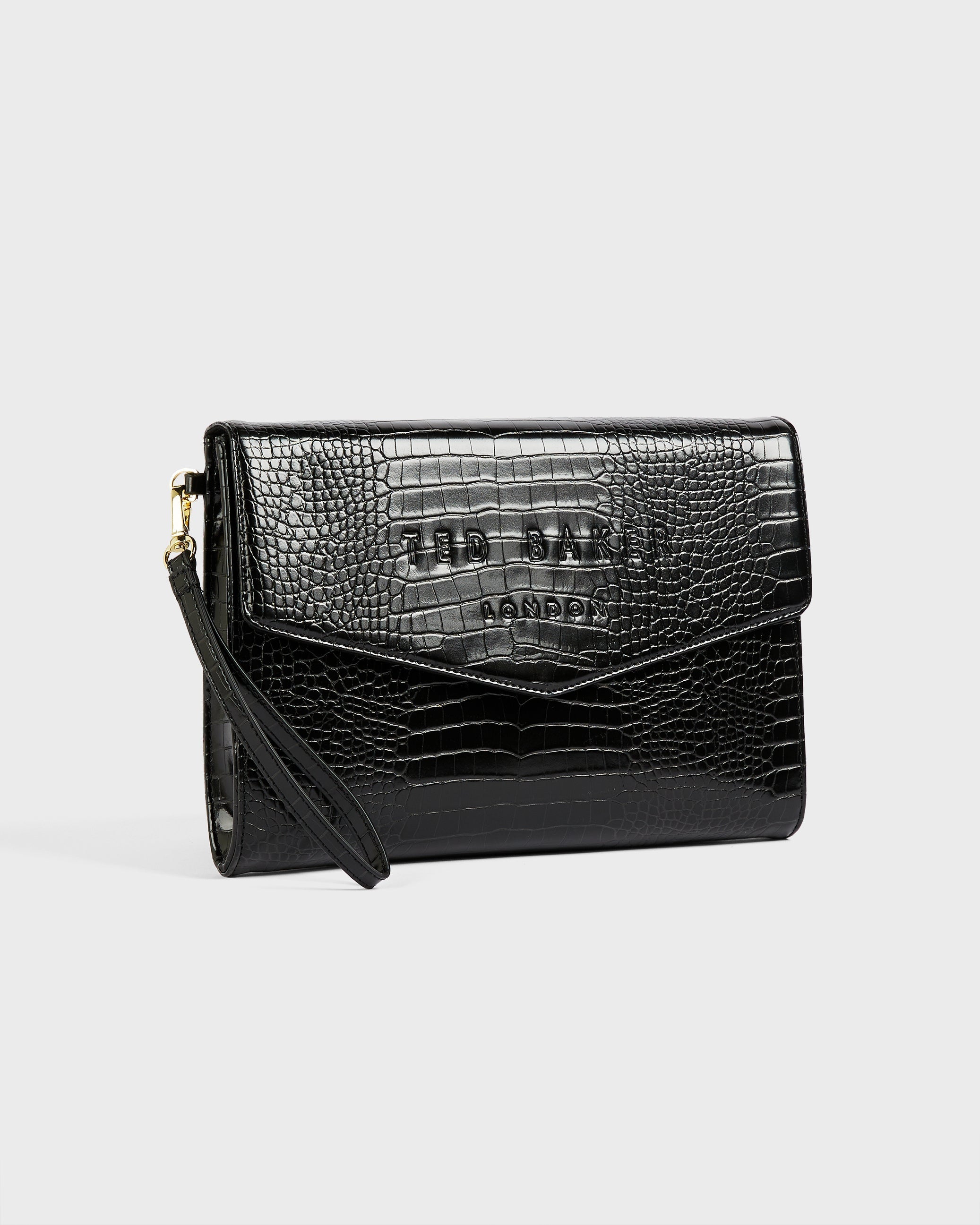 Crocey Croc Effect Envelope Pouch Jet-Black