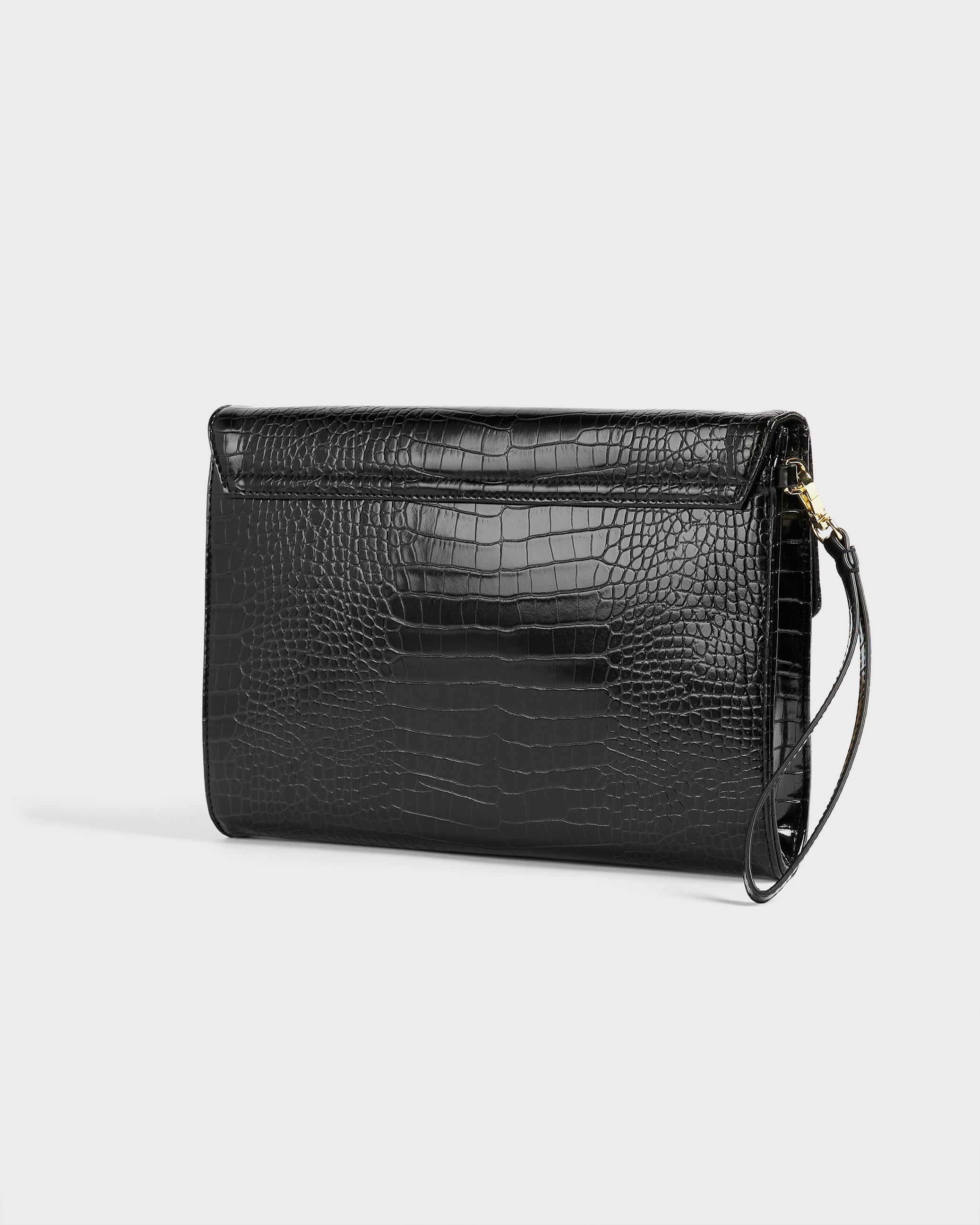 Crocey Croc Effect Envelope Pouch Jet-Black