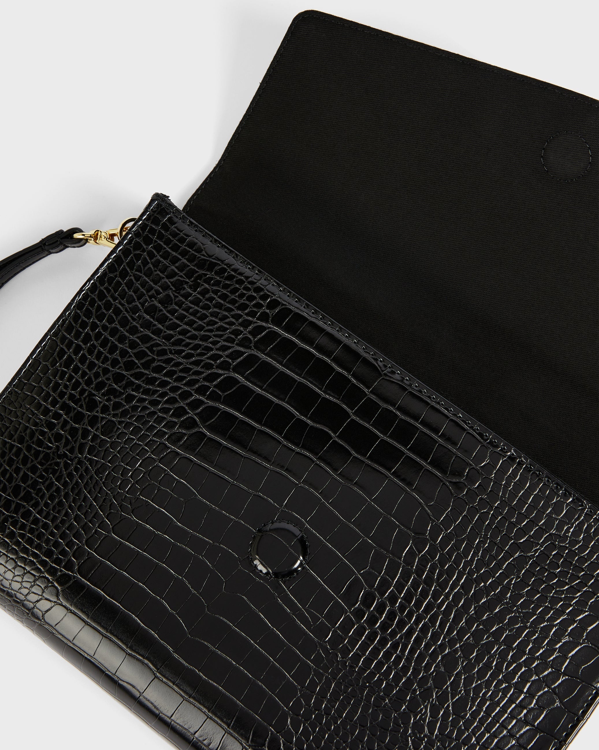 Crocey Croc Effect Envelope Pouch Jet-Black