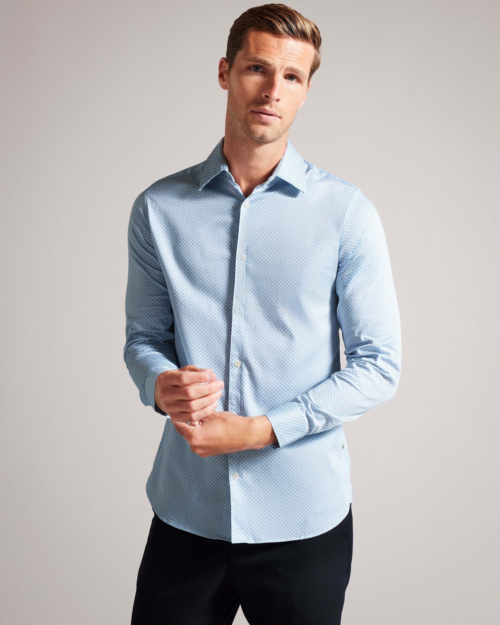 Faenza Ls Geo Shirt Lt-Blue