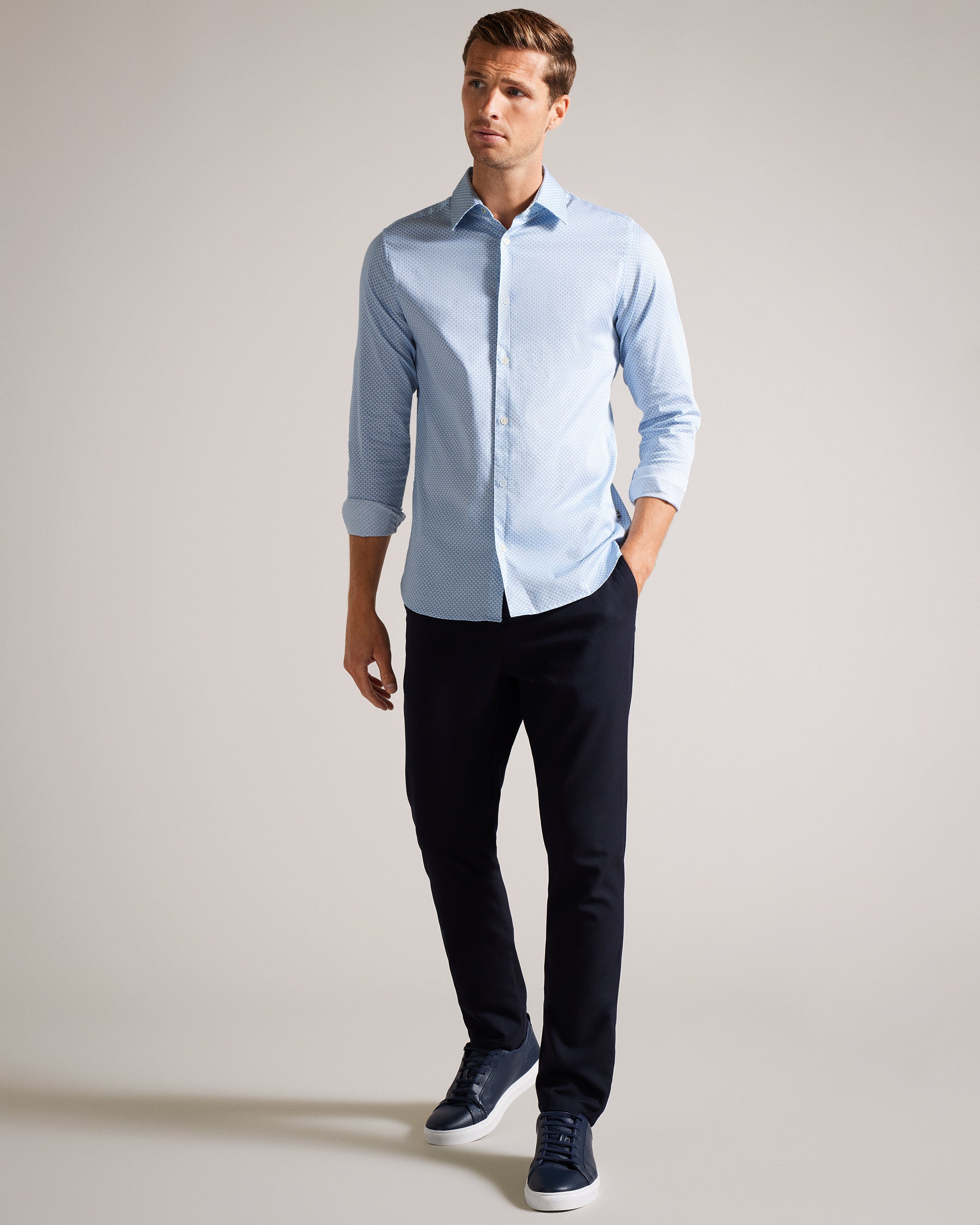Faenza Ls Geo Shirt Lt-Blue