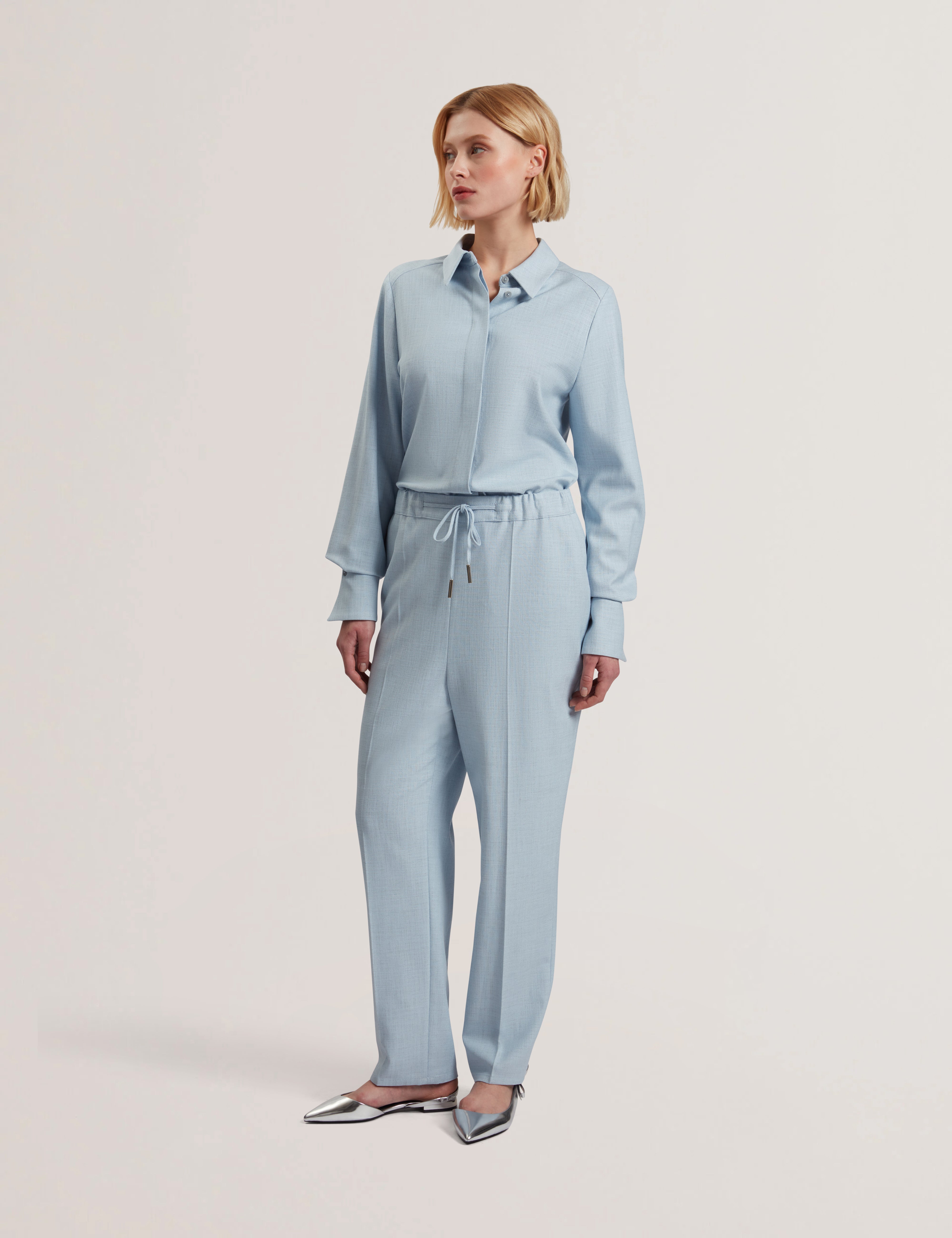 Ballia Elasticated Waist Tailored Trousers Pl-Blue