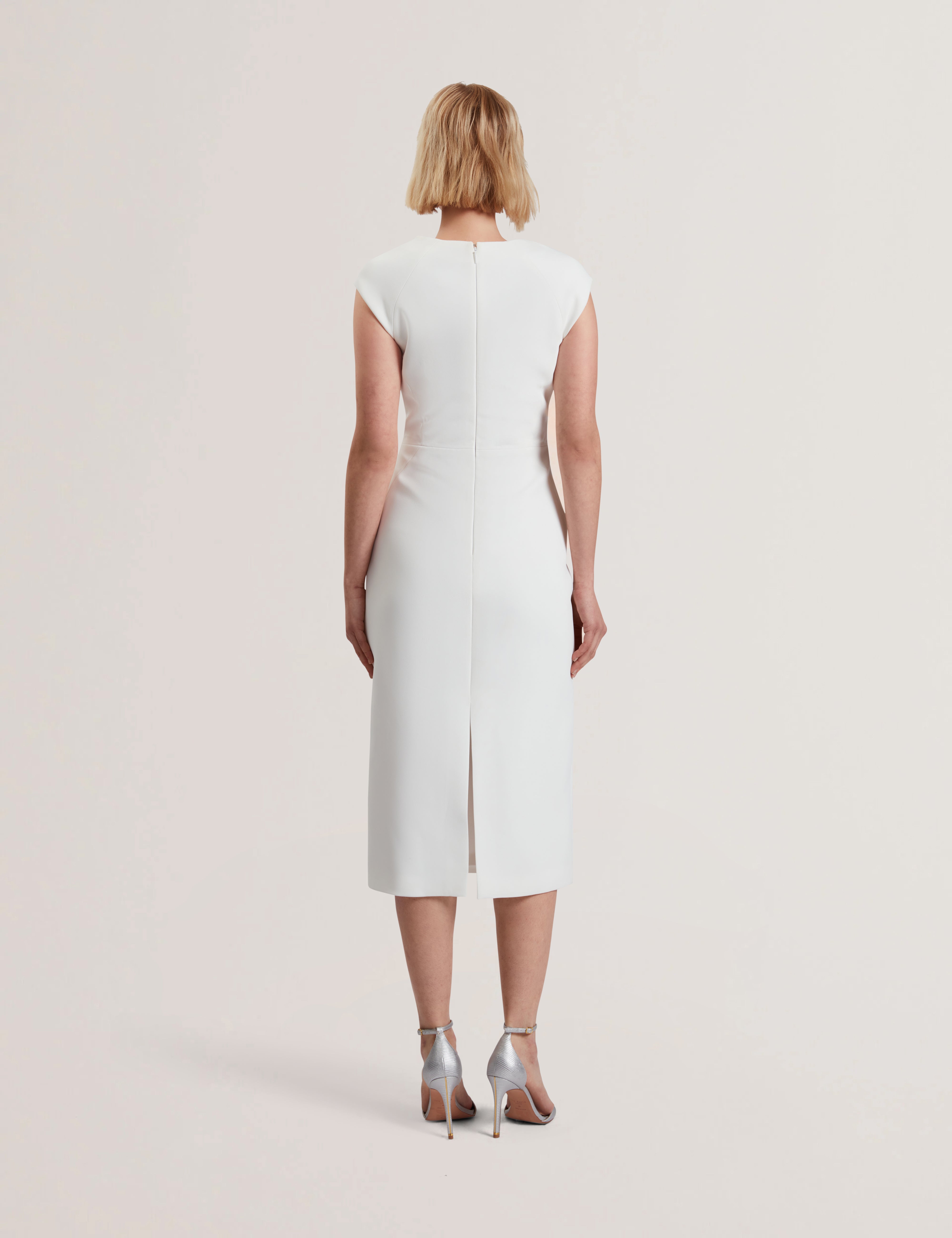 Bayree Asymmetric Folded Neckline Midi Dress White