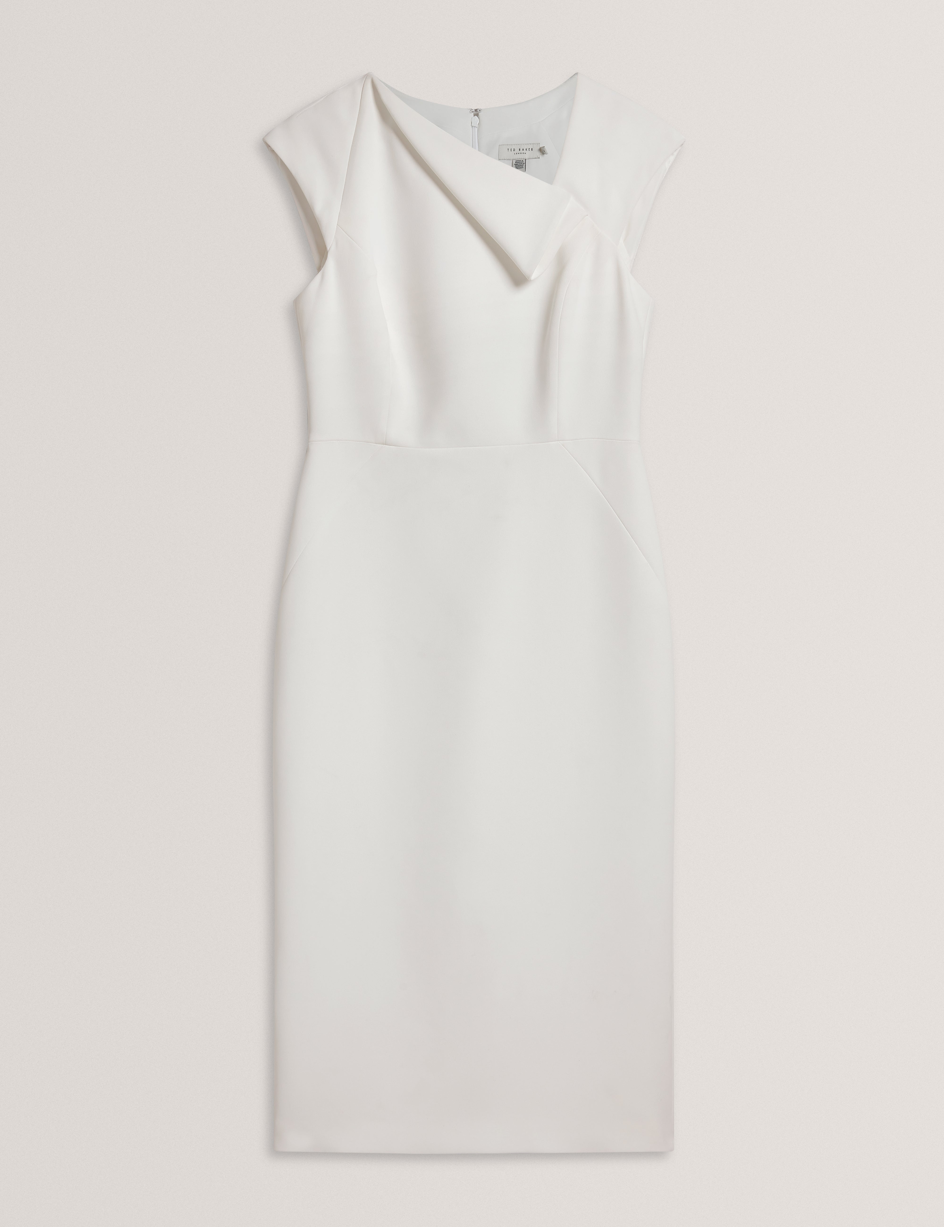 Bayree Asymmetric Folded Neckline Midi Dress White