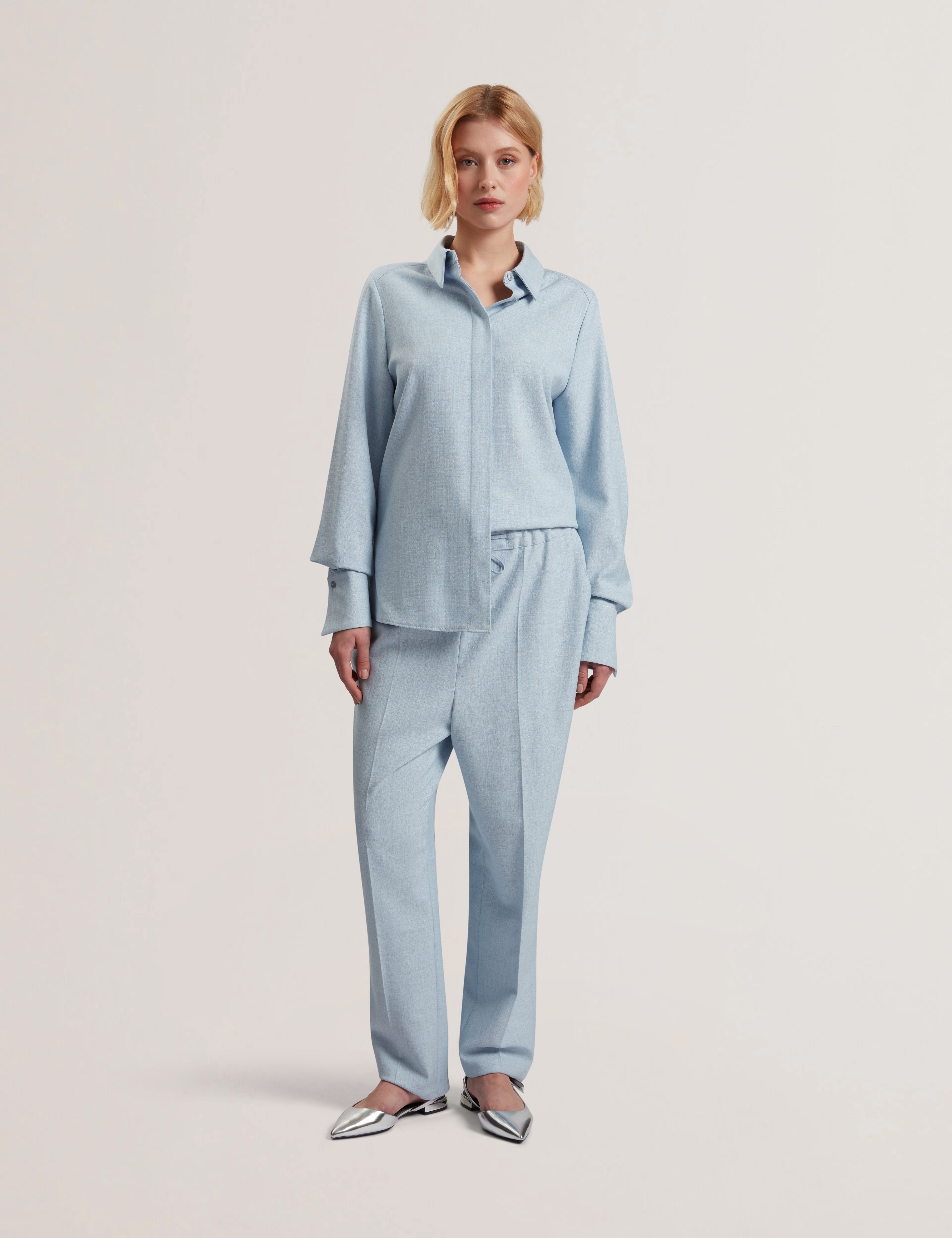 Carnis Tailored Longline Shirt Pl-Blue