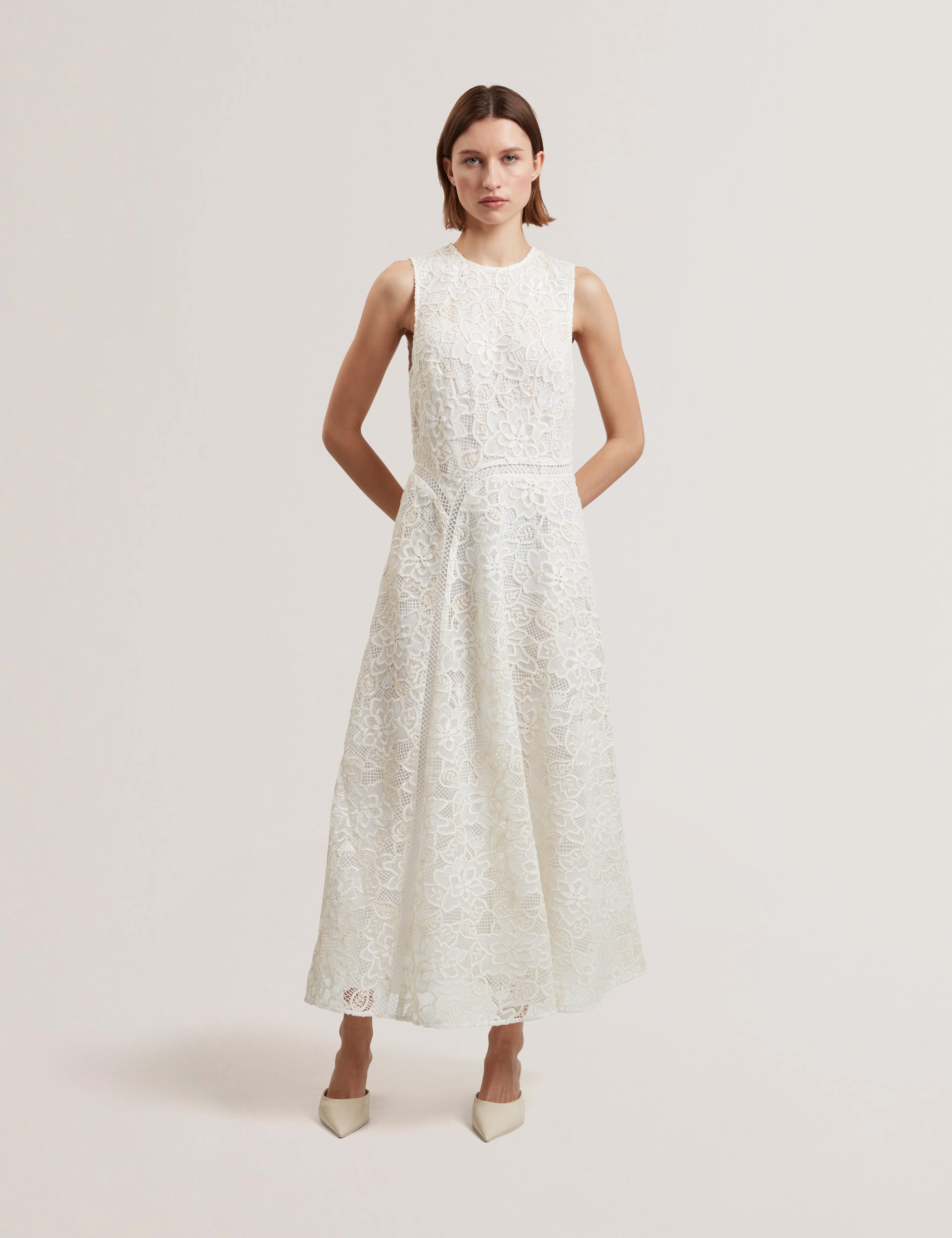 Darlei Asymmetric Lace Midi Dress Ivory