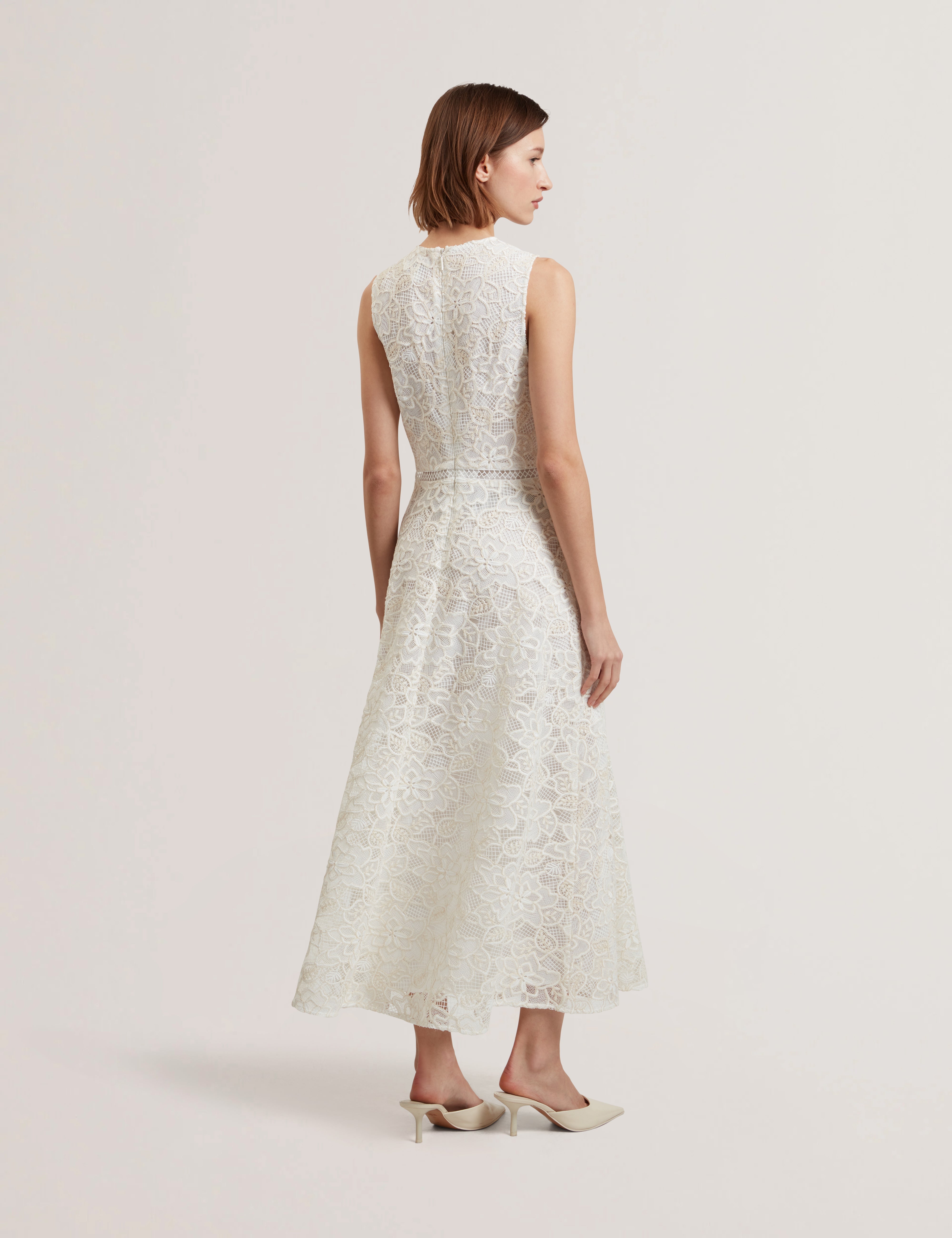 Darlei Asymmetric Lace Midi Dress Ivory