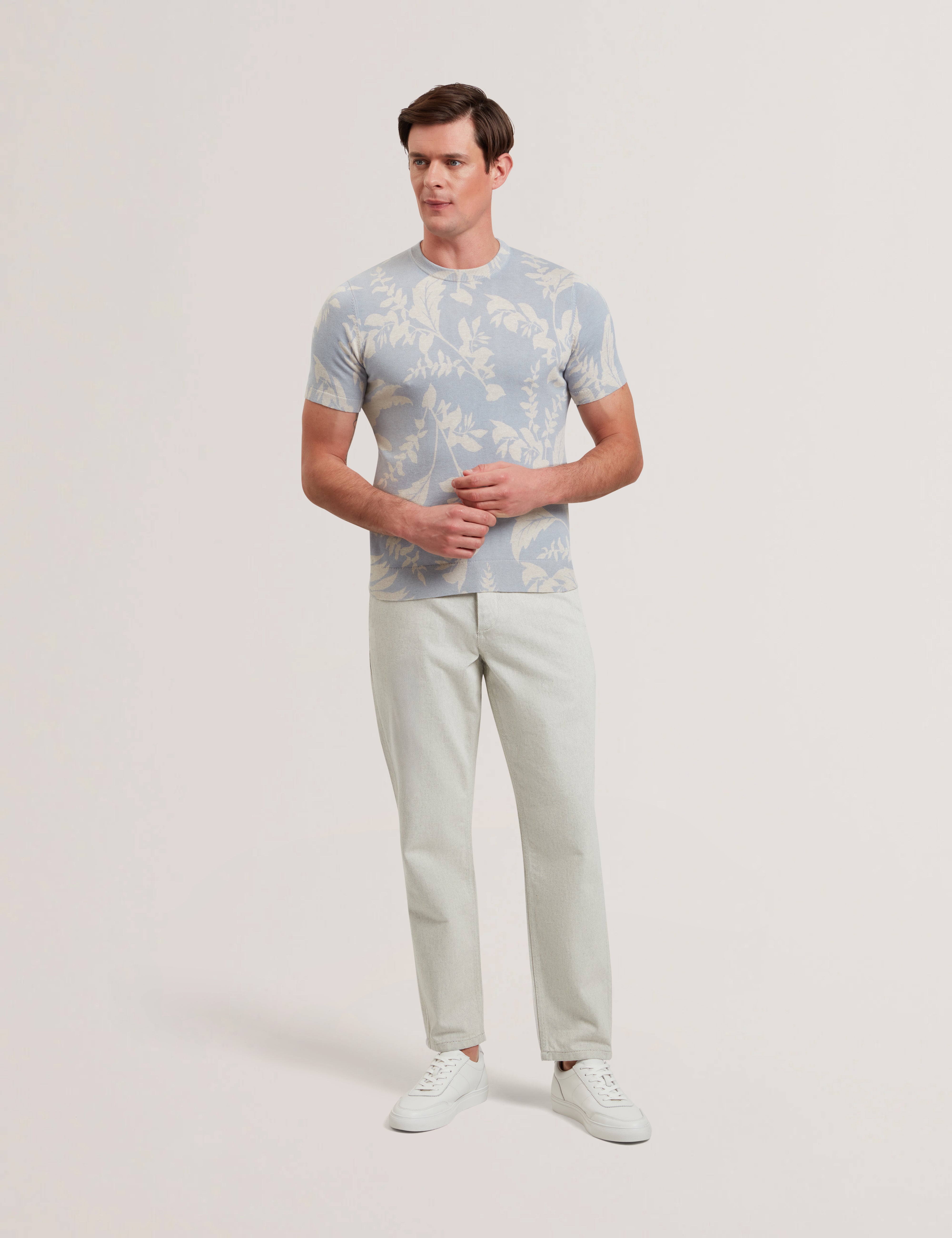 Dennio Short Sleeve Printed Floral T-Shirt Lt-Blue