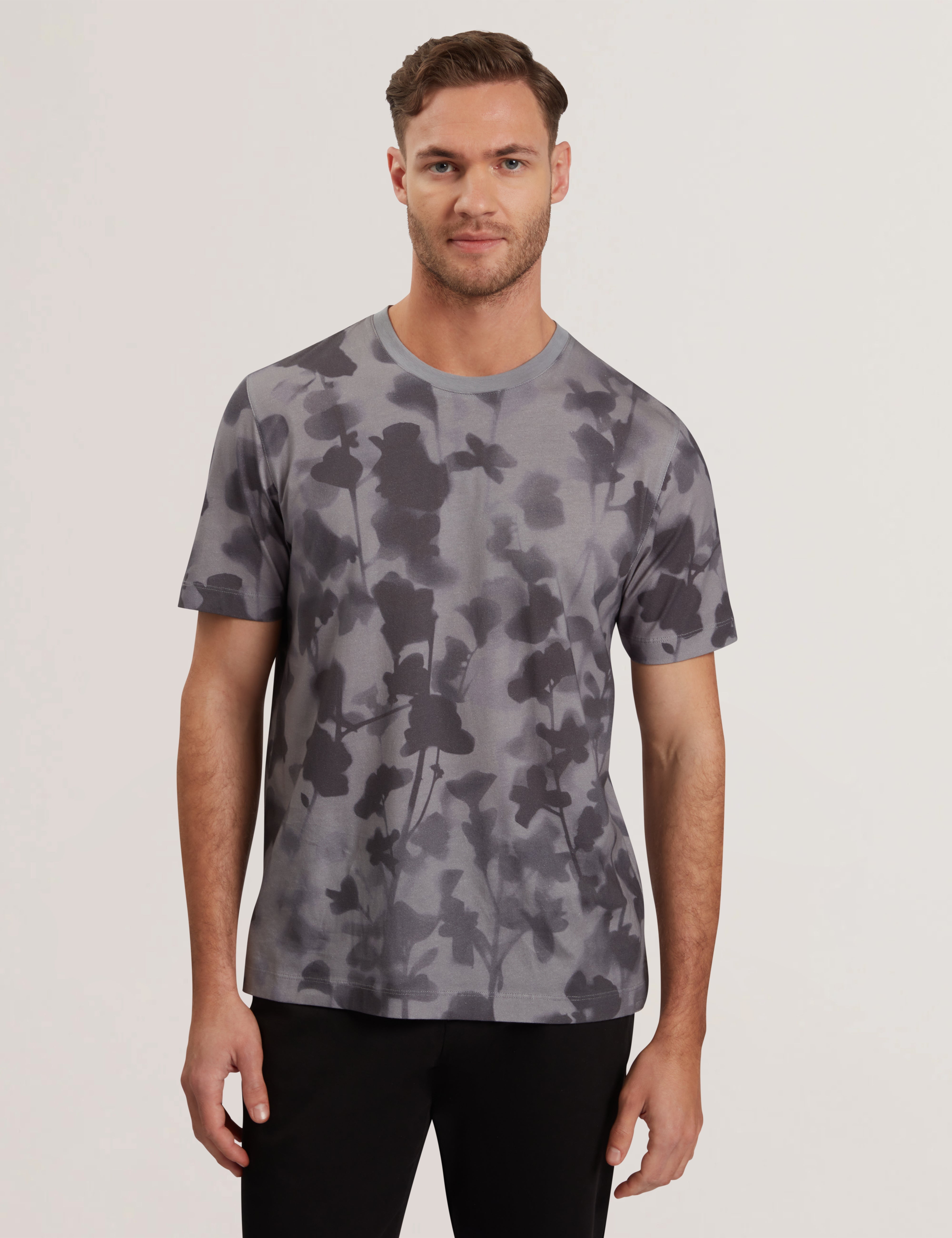 Denniss Short Sleeve Regular Floral Print T-Shirt Dk-Grey