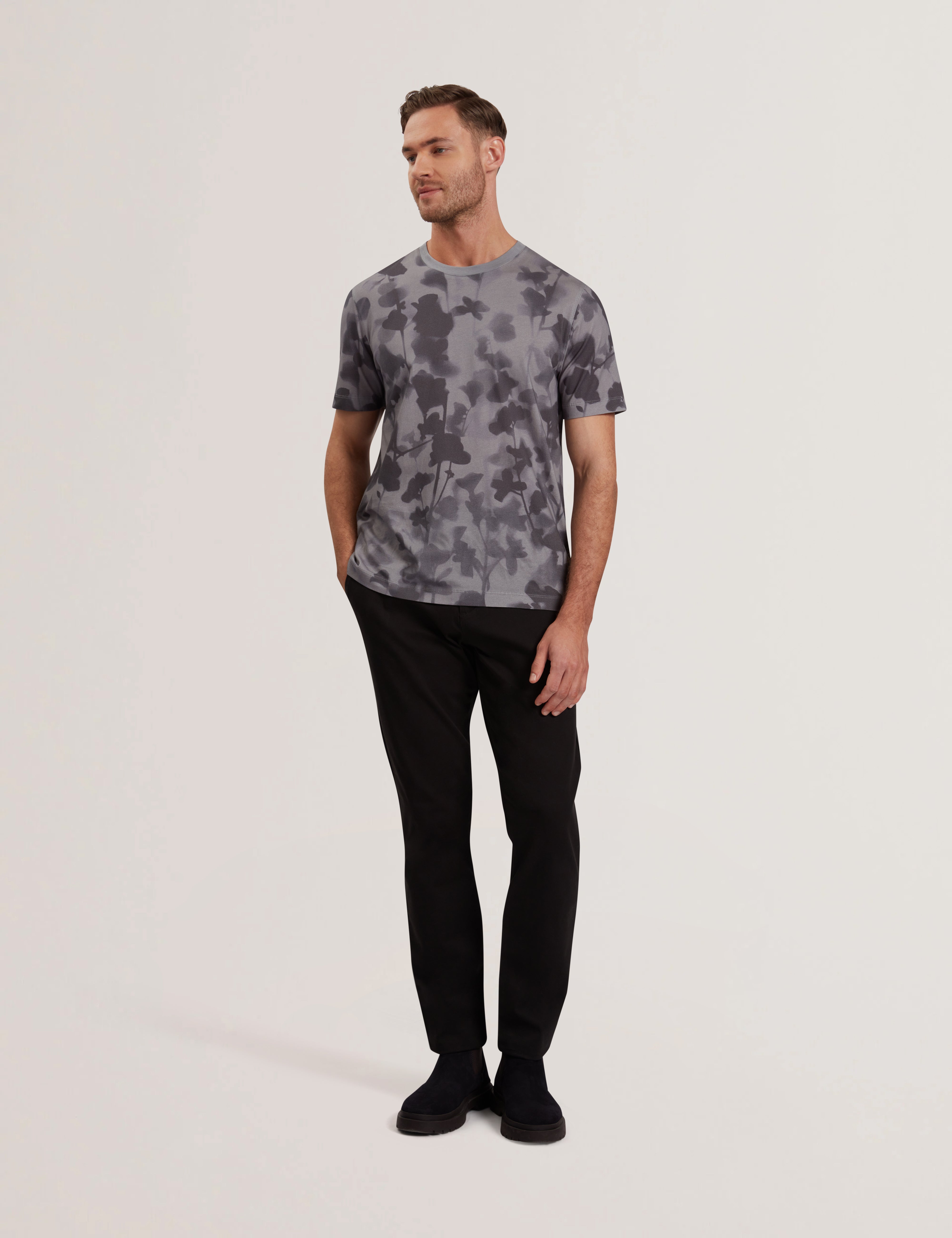 Denniss Short Sleeve Regular Floral Print T-Shirt Dk-Grey