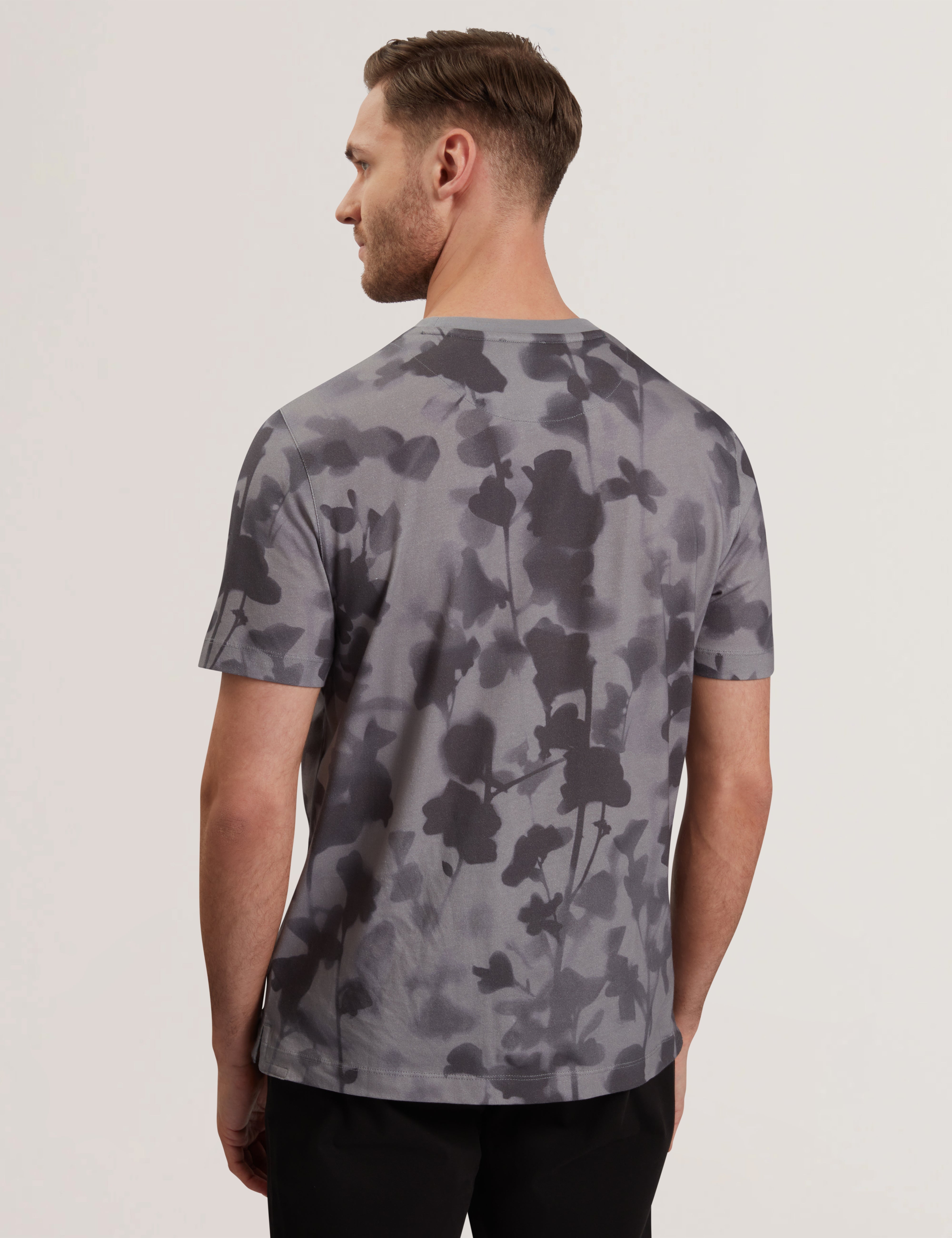 Denniss Short Sleeve Regular Floral Print T-Shirt Dk-Grey