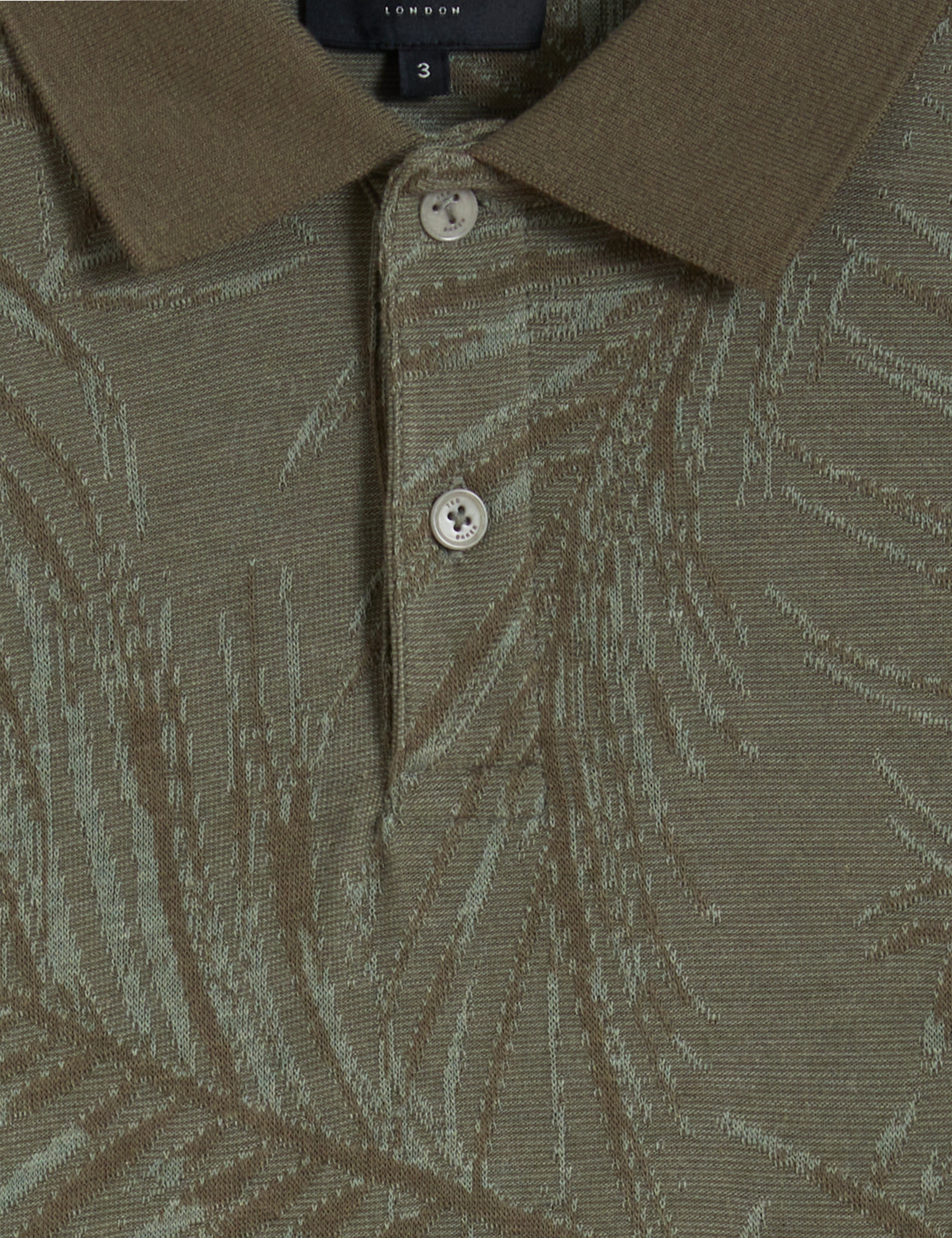 Edwine Short Sleeve Regular Leaf Print Polo Shirt Khaki