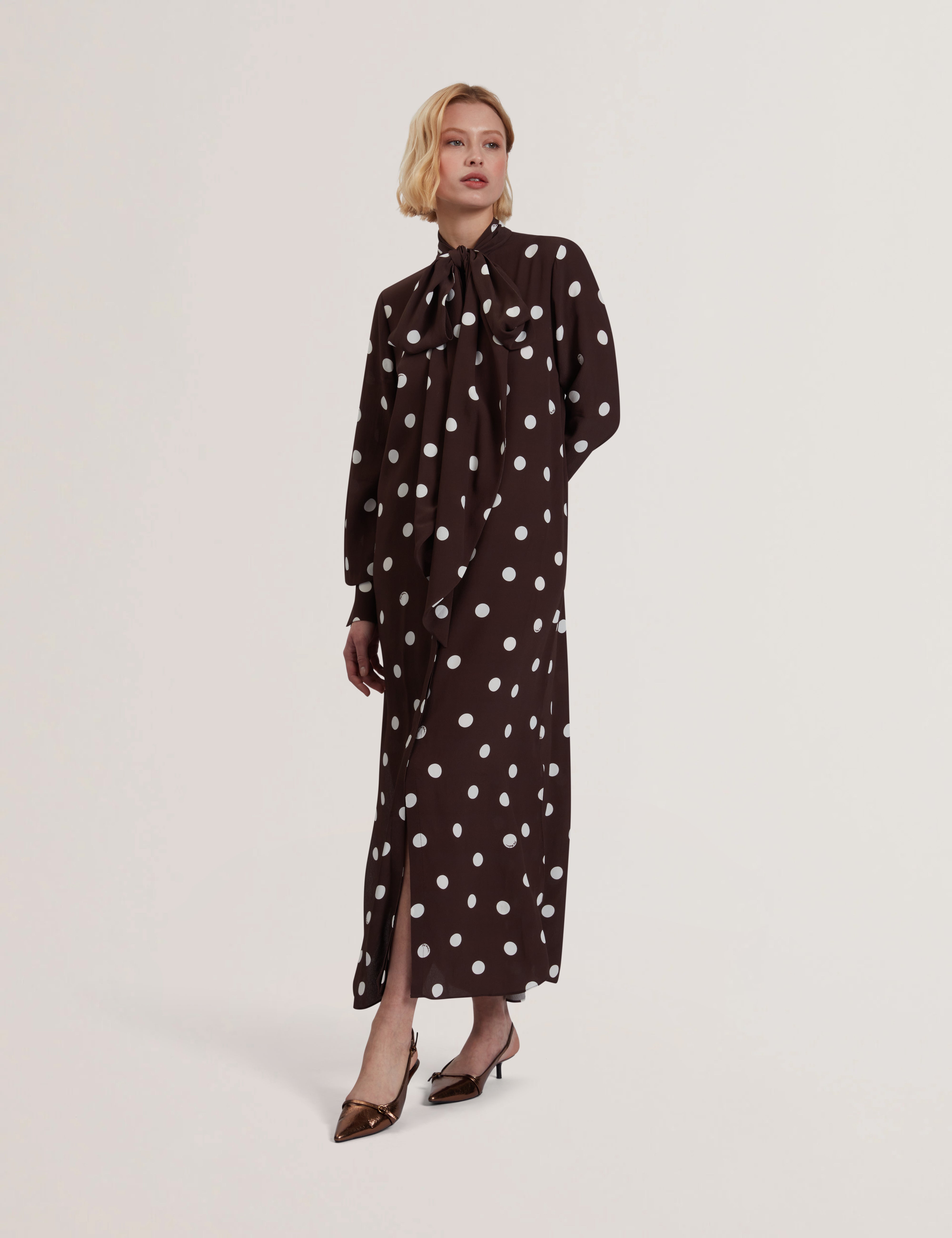 Elnie Scarf Detail Midi Dress Dk-Brown