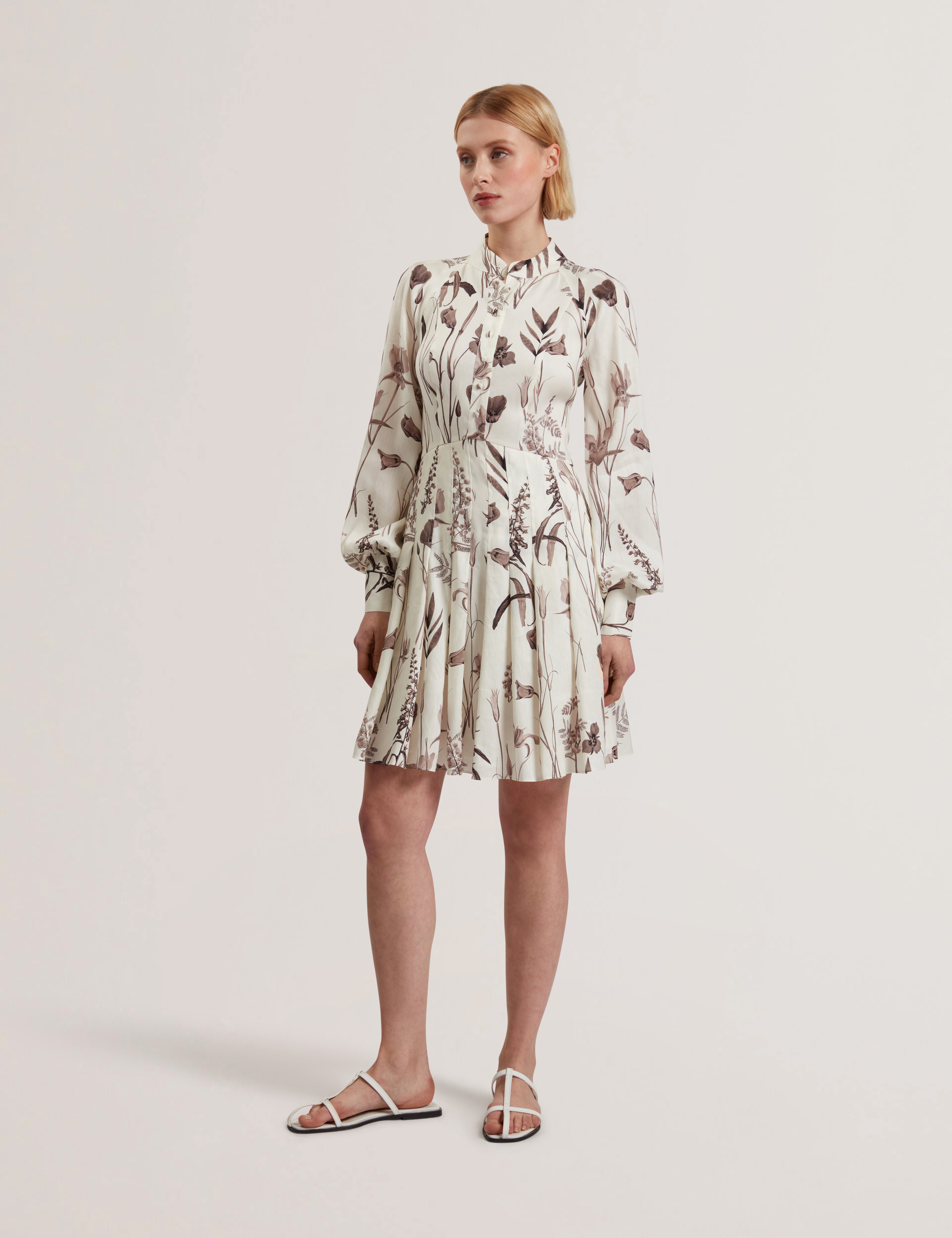 Elodiza Linen Silk Pleated Mini Dress Ivory