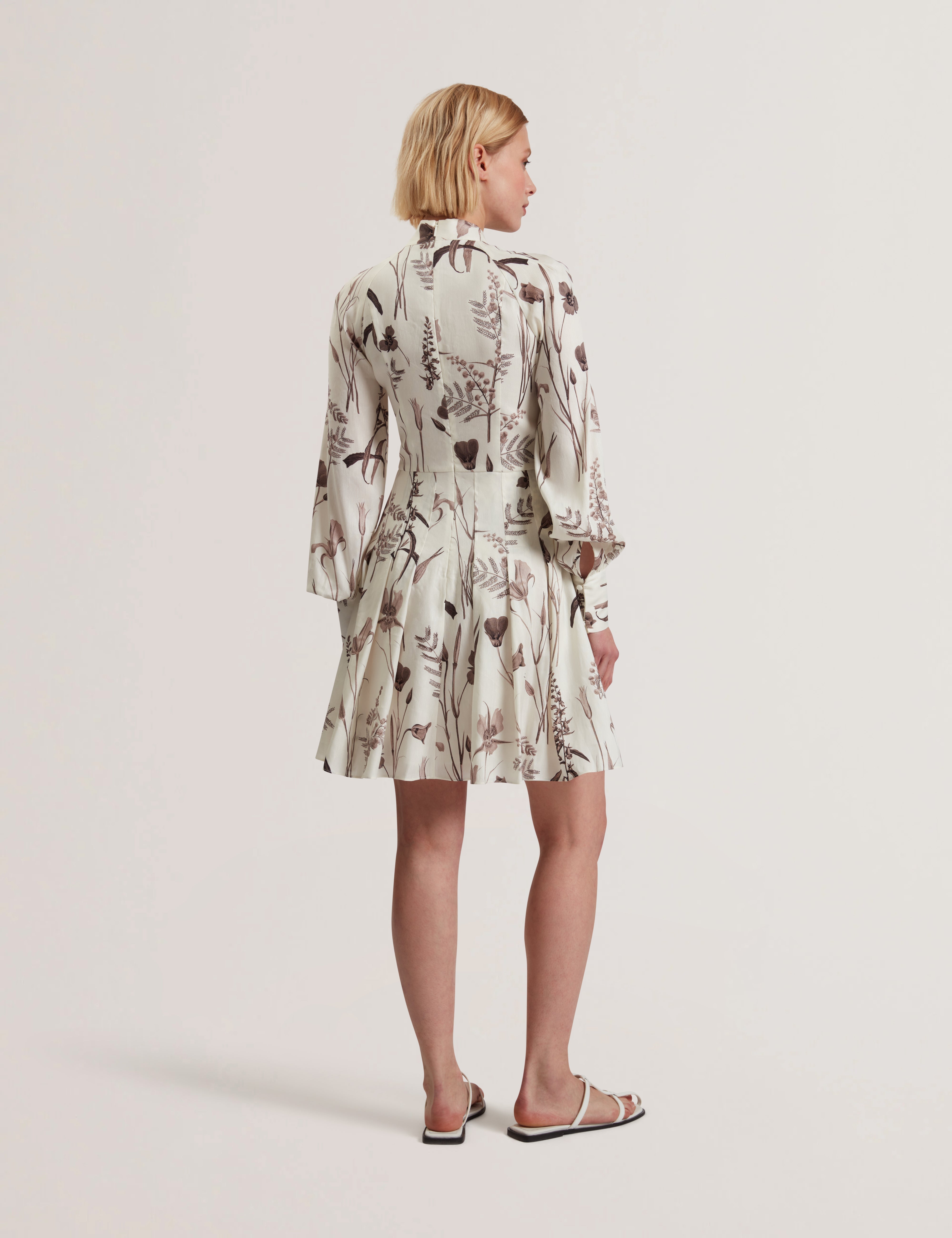 Elodiza Linen Silk Pleated Mini Dress Ivory