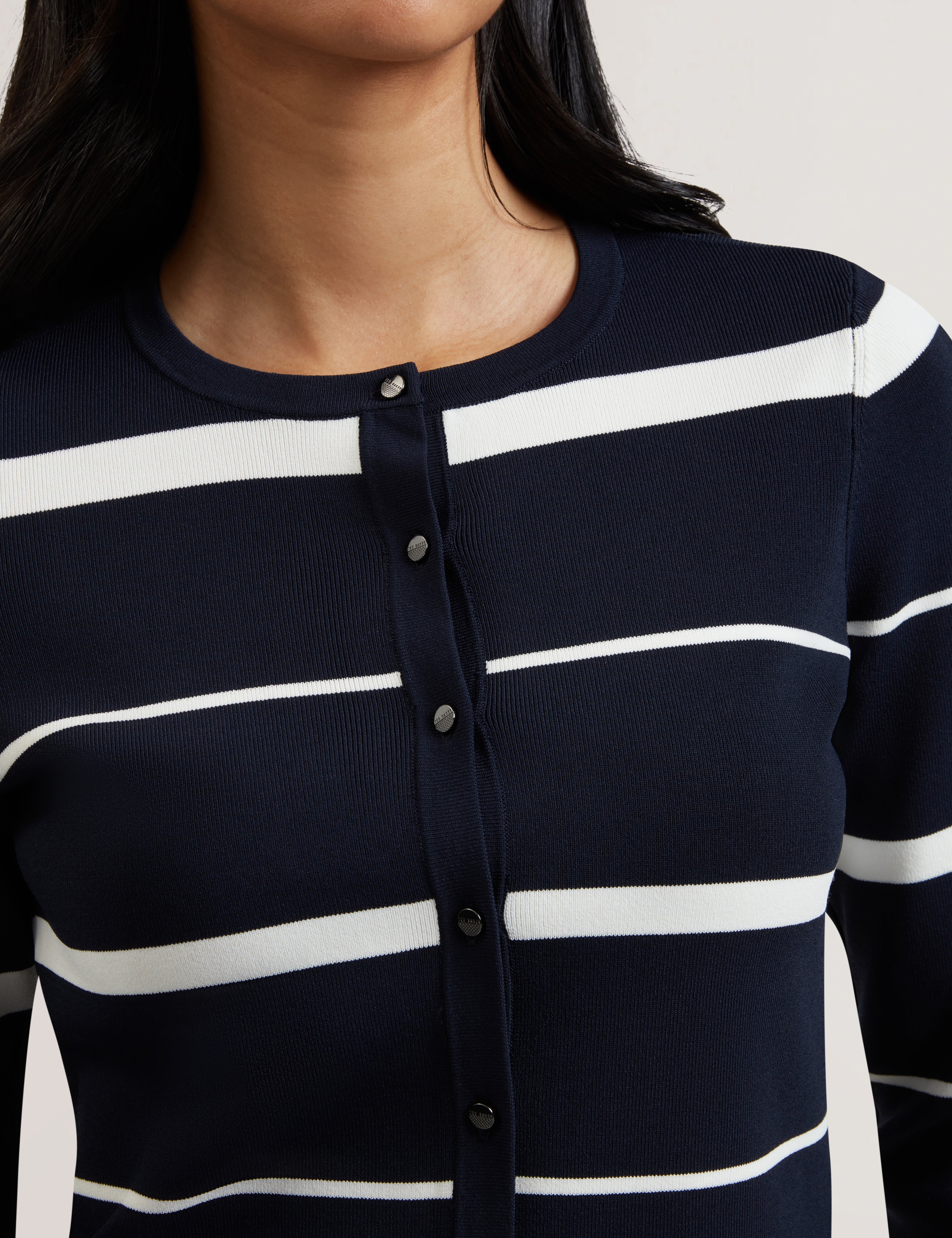 Eloriaa Stripe Fitted Crew Neck Cardigan Navy