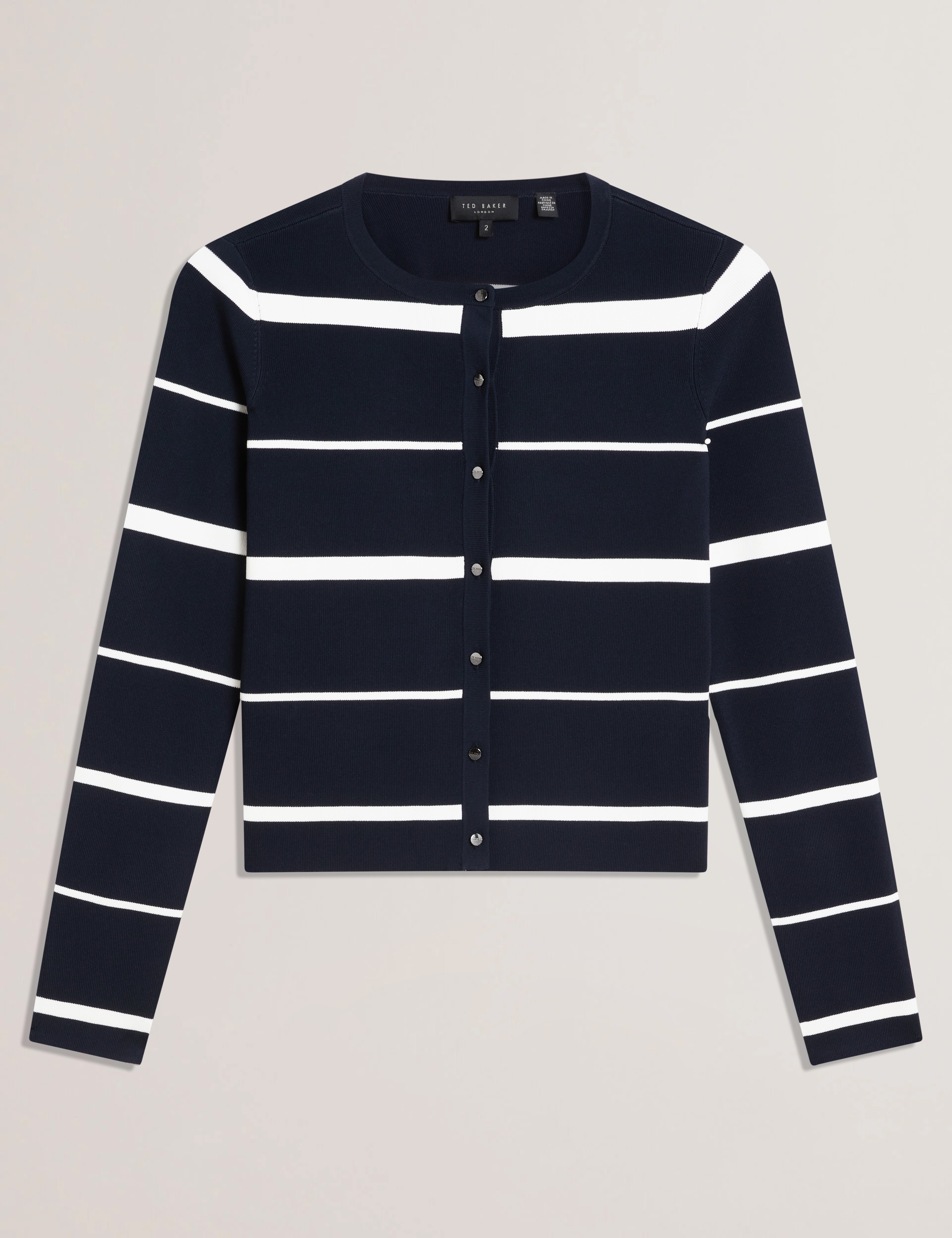 Eloriaa Stripe Fitted Crew Neck Cardigan Navy