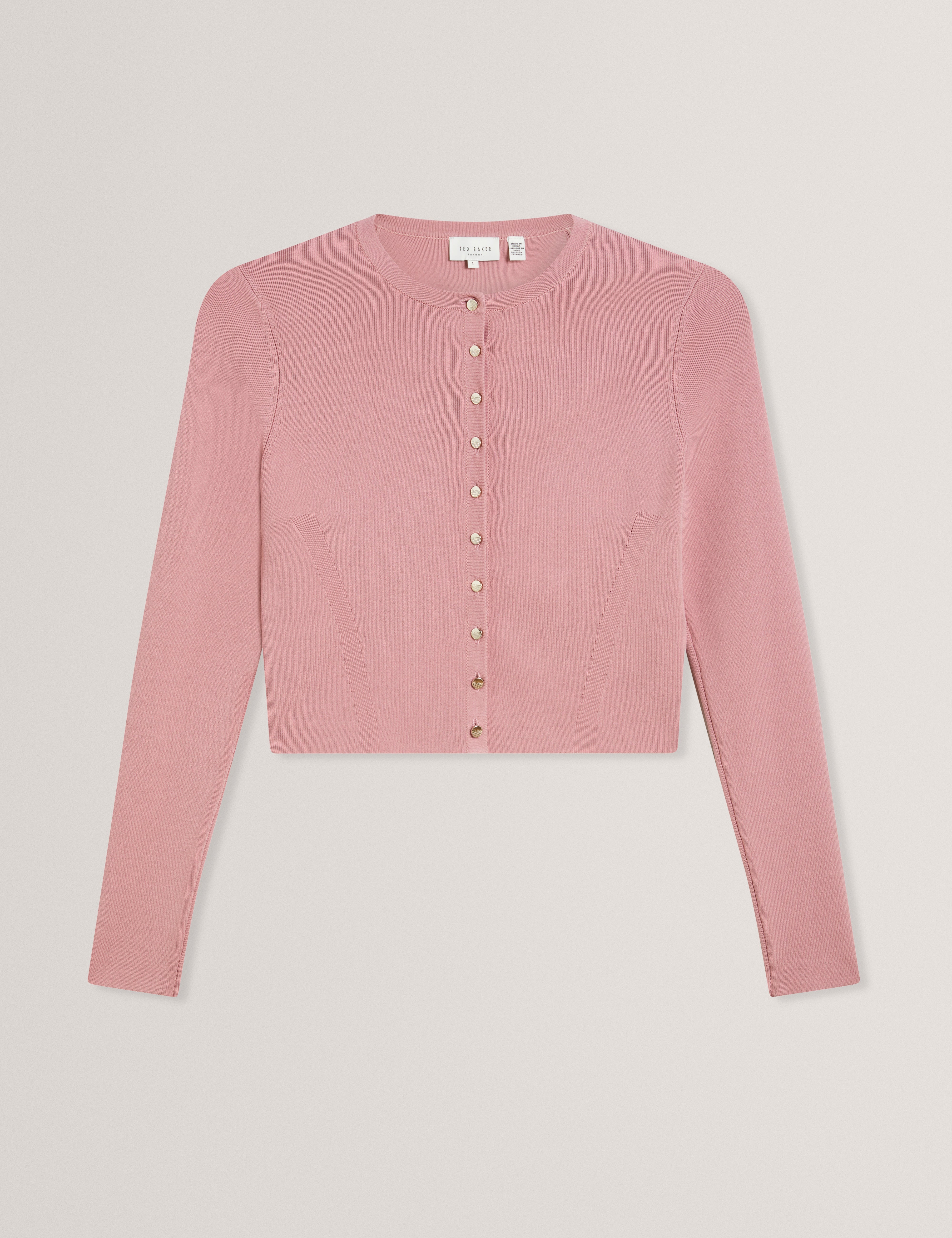 Emoriyy Cropped Long Sleeve Knit Cardigan Mid-Pink