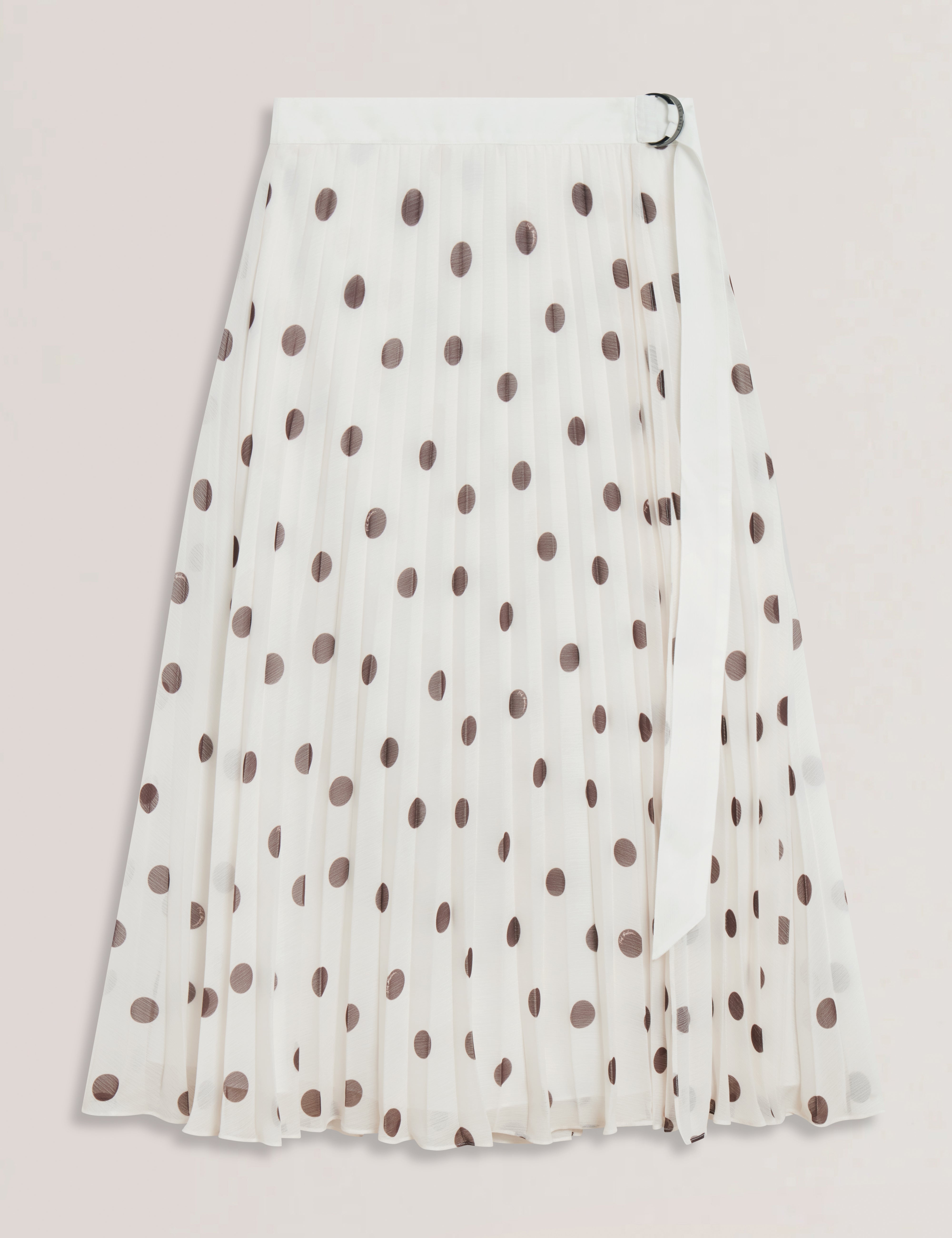 Ereo Polka Dot Pleated Midi Skirt Ivory