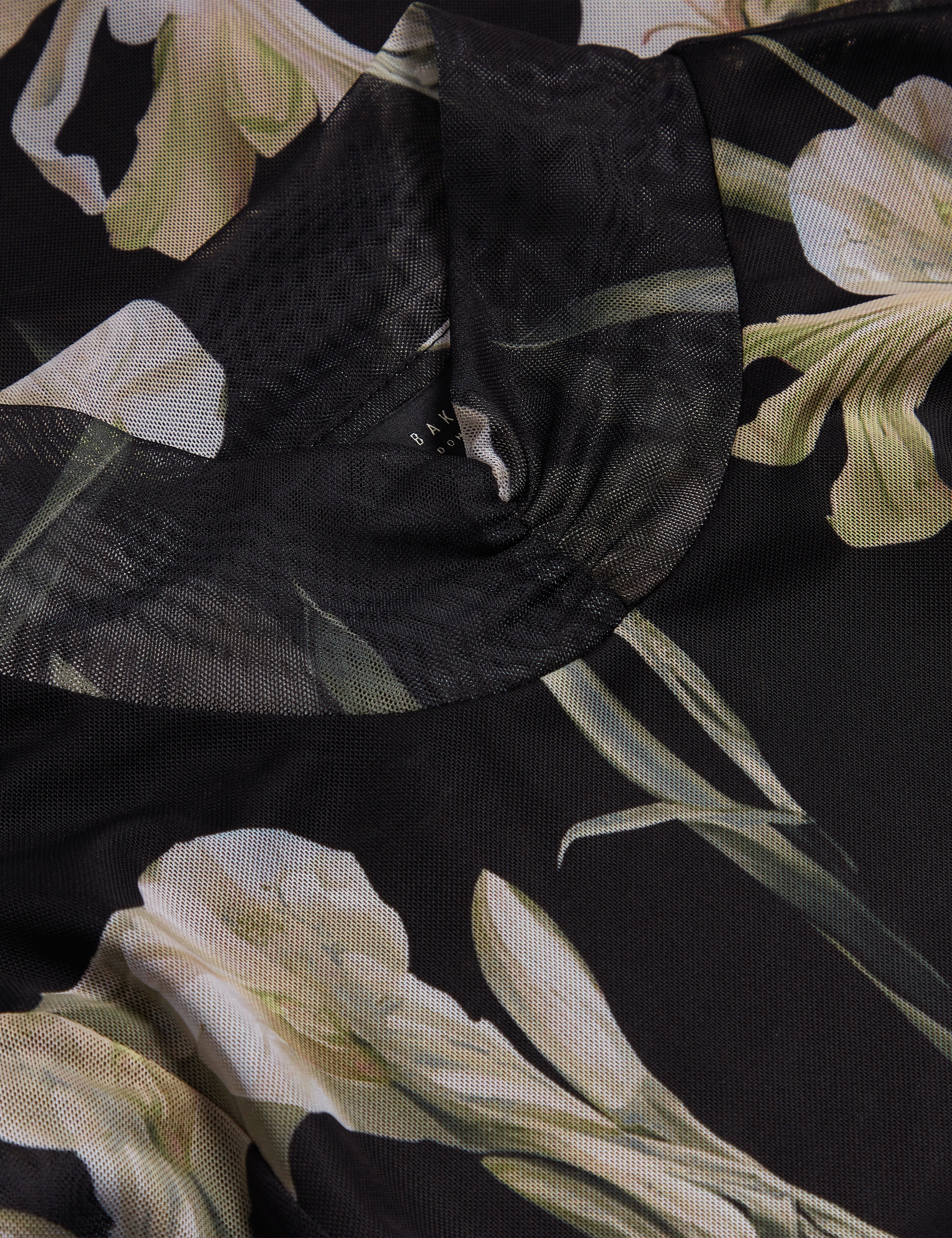 Fiaahh High Neck Mesh Printed Top Black